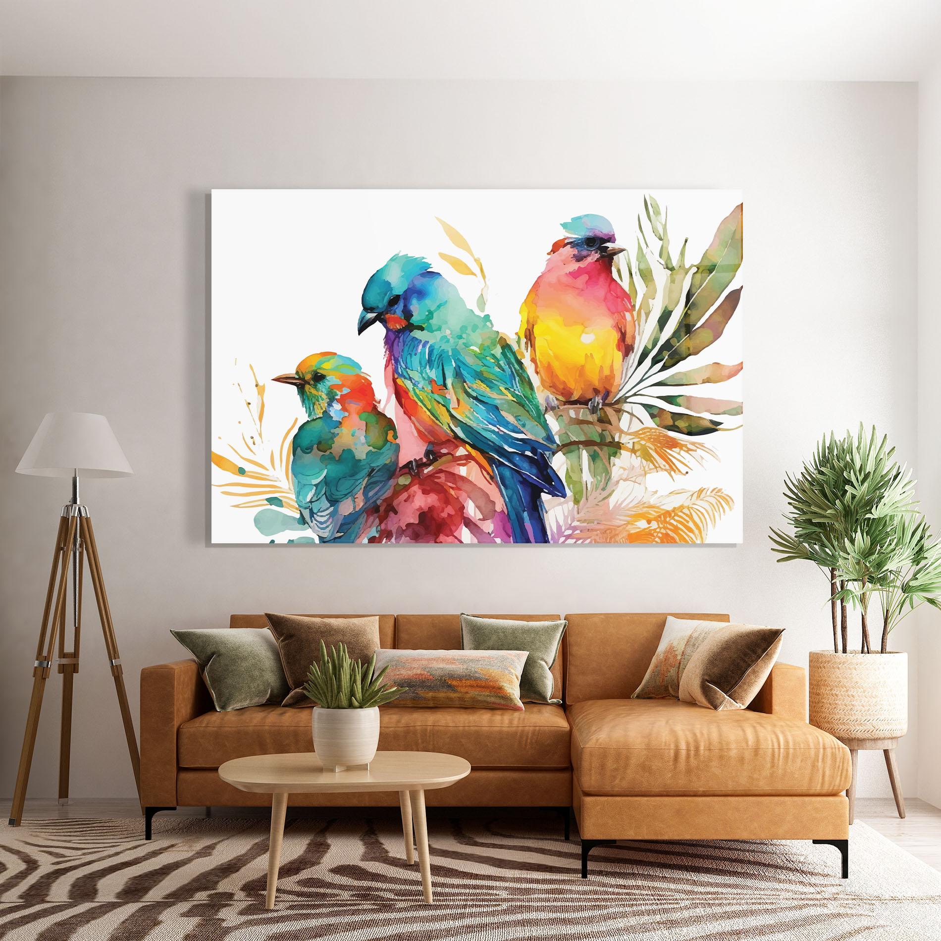 Tablou Sticla Colorful Birds mockup 7
