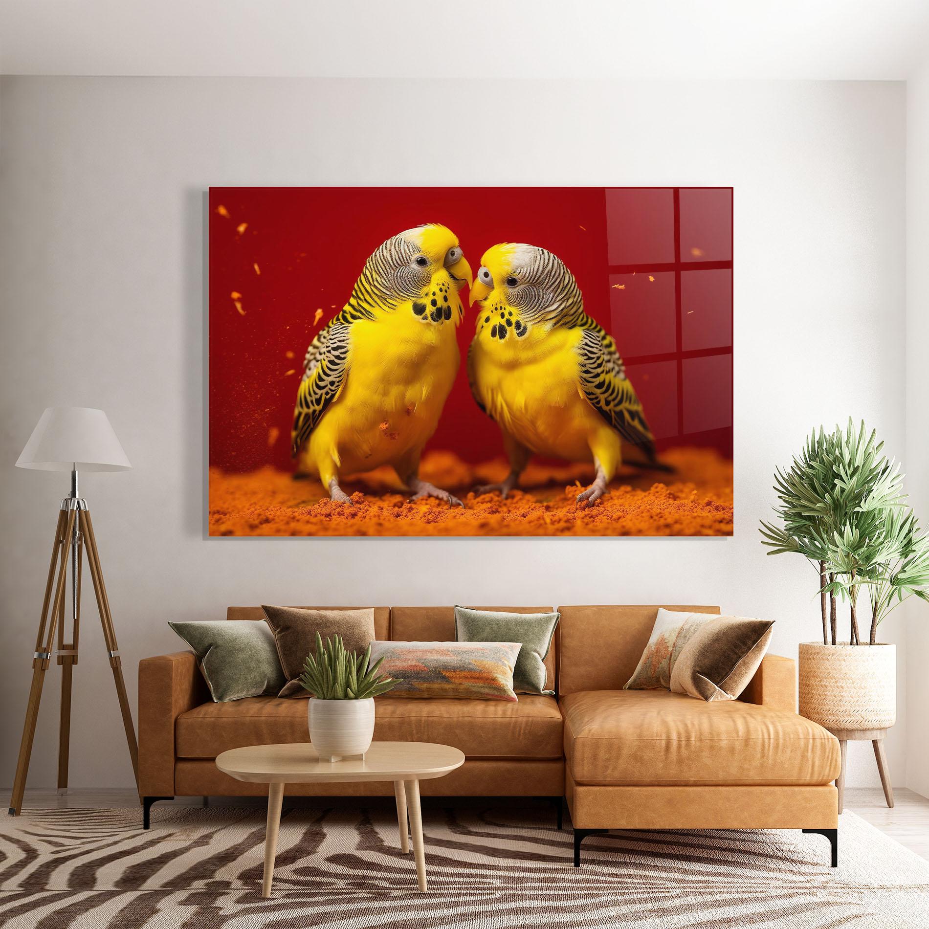 Tablou Sticla Cute Yellow Birds mockup 7