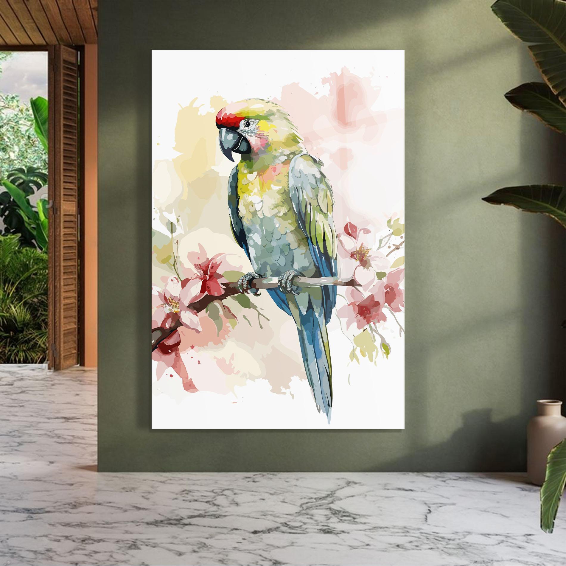 Tablou Sticla Beautiful Parrot mockup 7