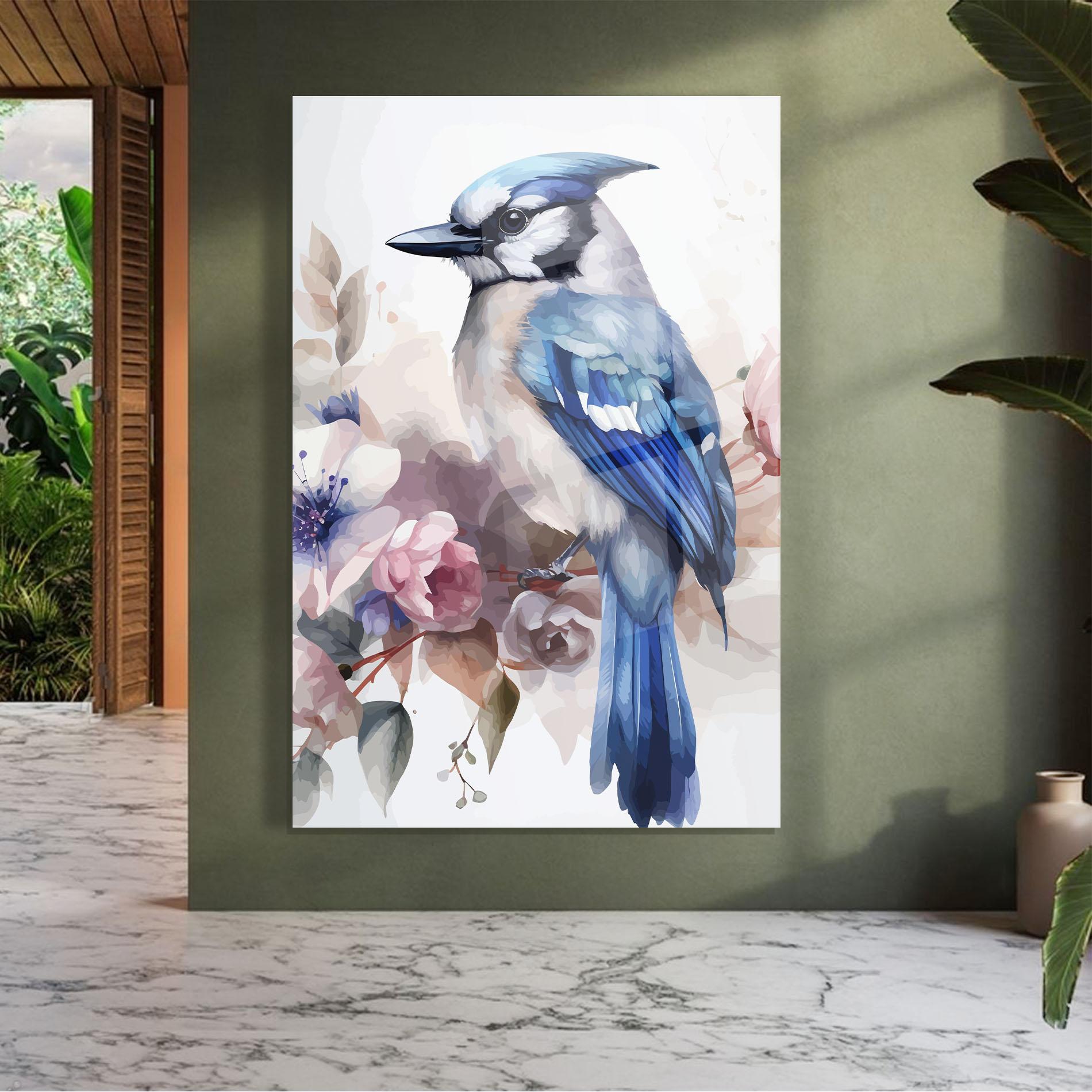 Tablou Sticla Bird Pretty Blue mockup 7