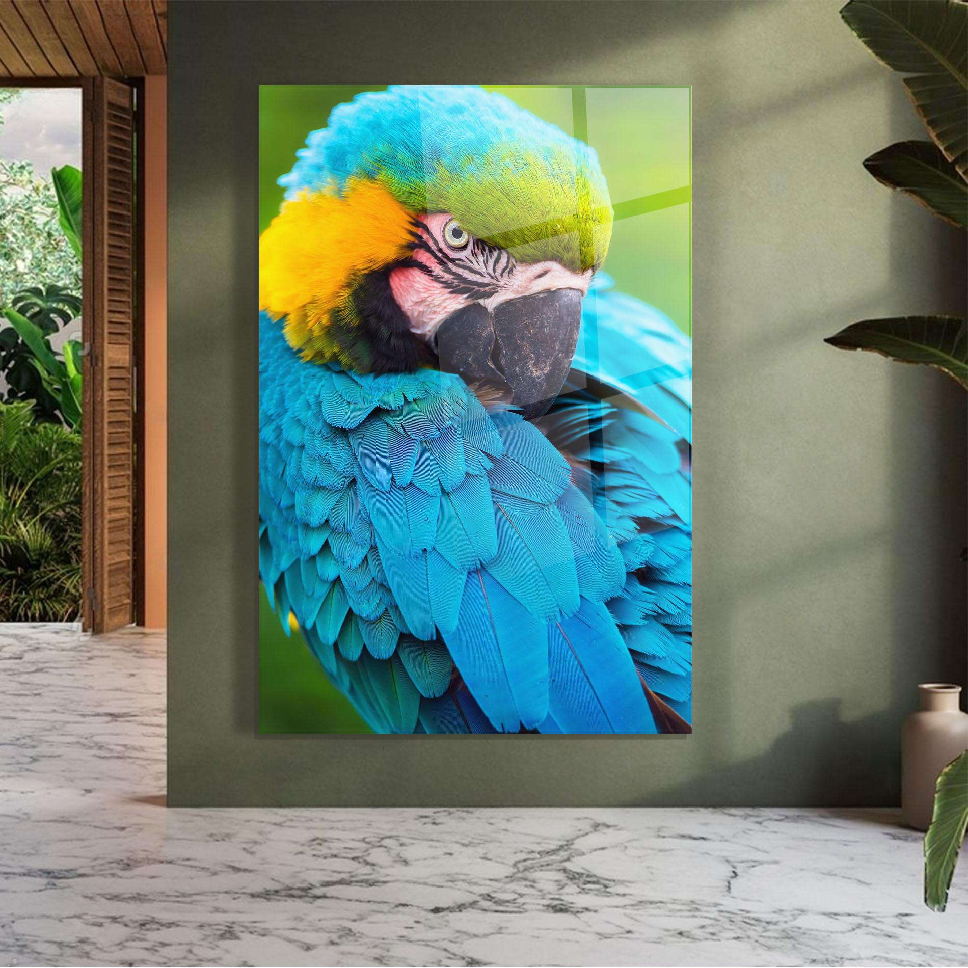 Tablou Sticla Blue Parrot mockup 7