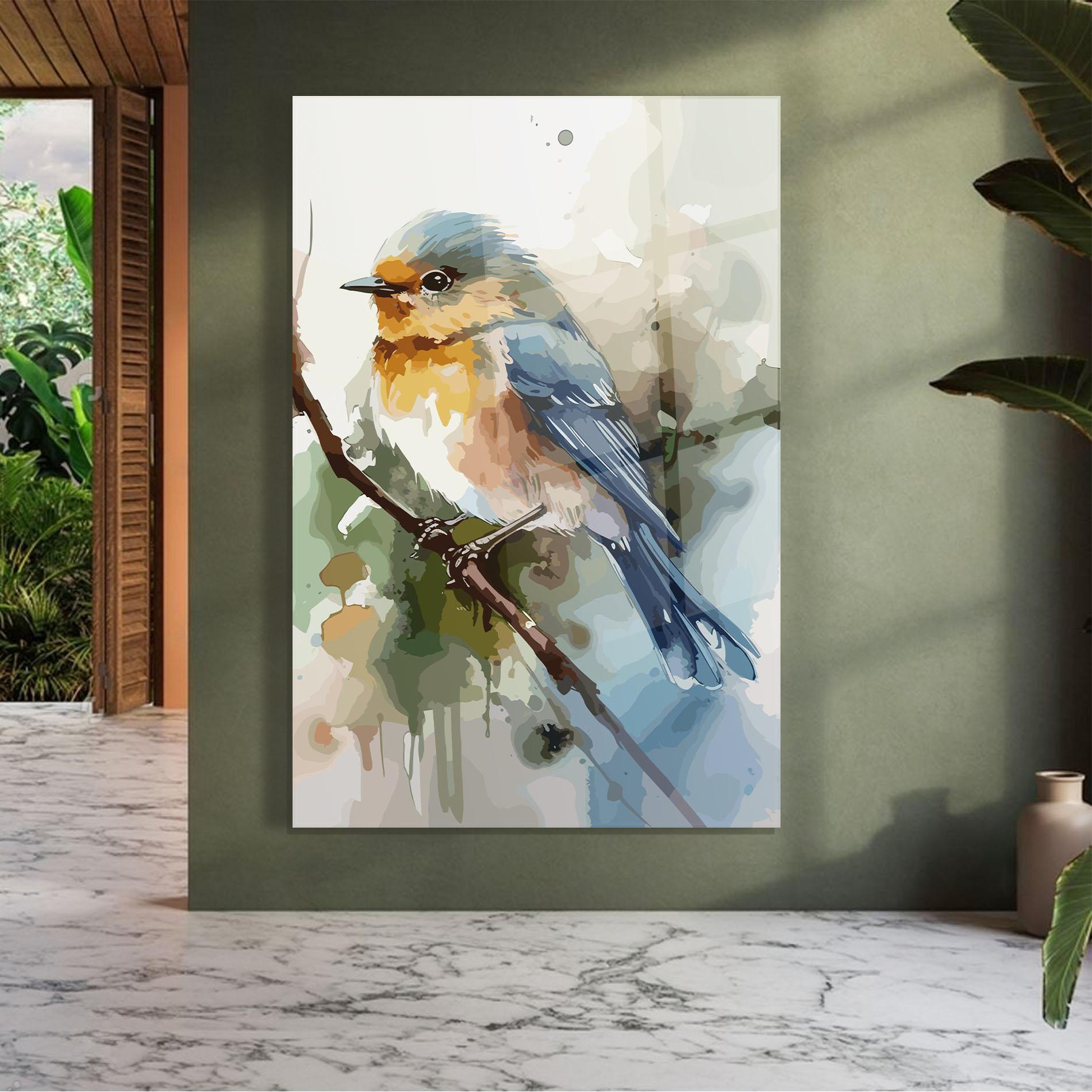 Tablou Sticla Blue Pretty Bird mockup 7