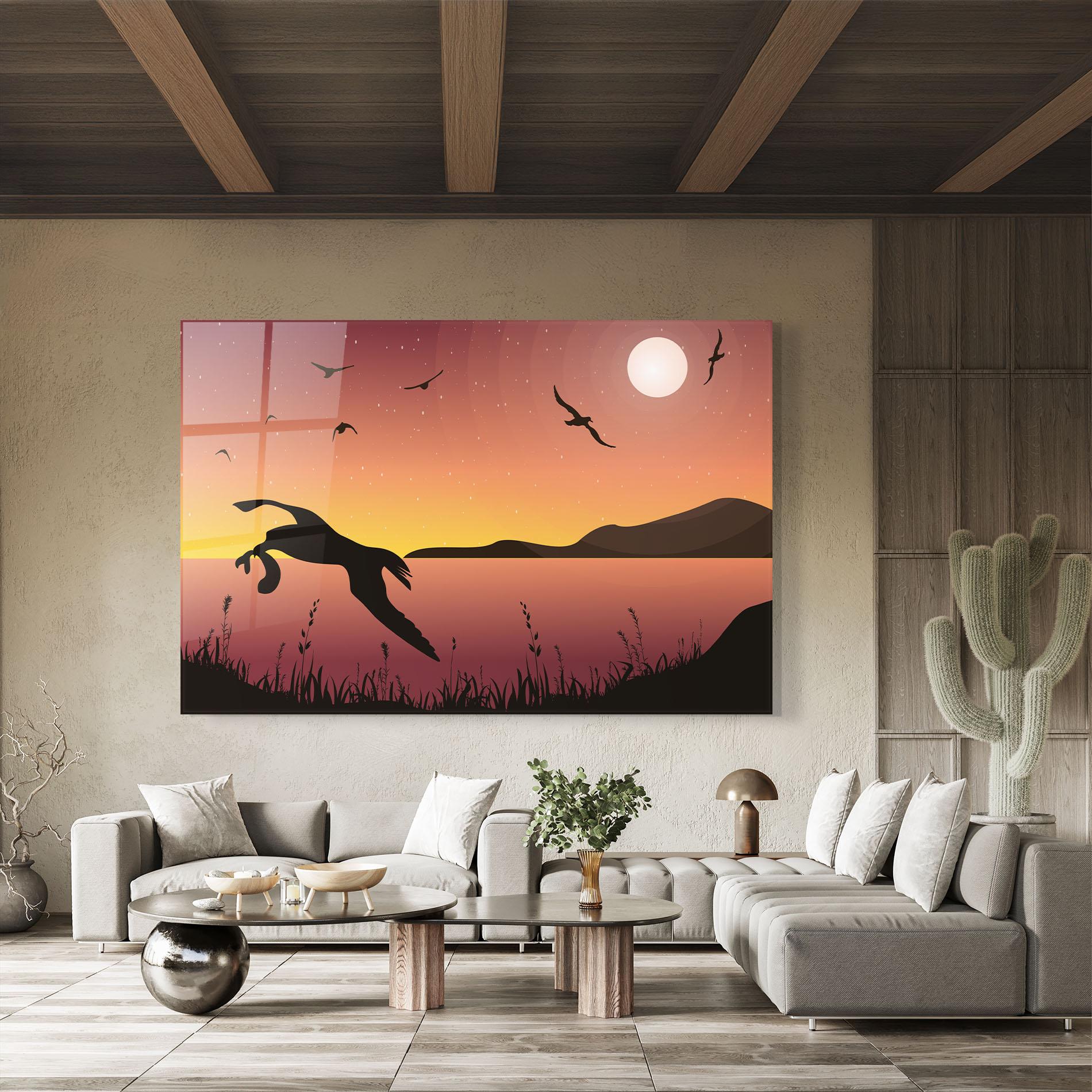 Tablou Sticla Birds Fishing mockup 8