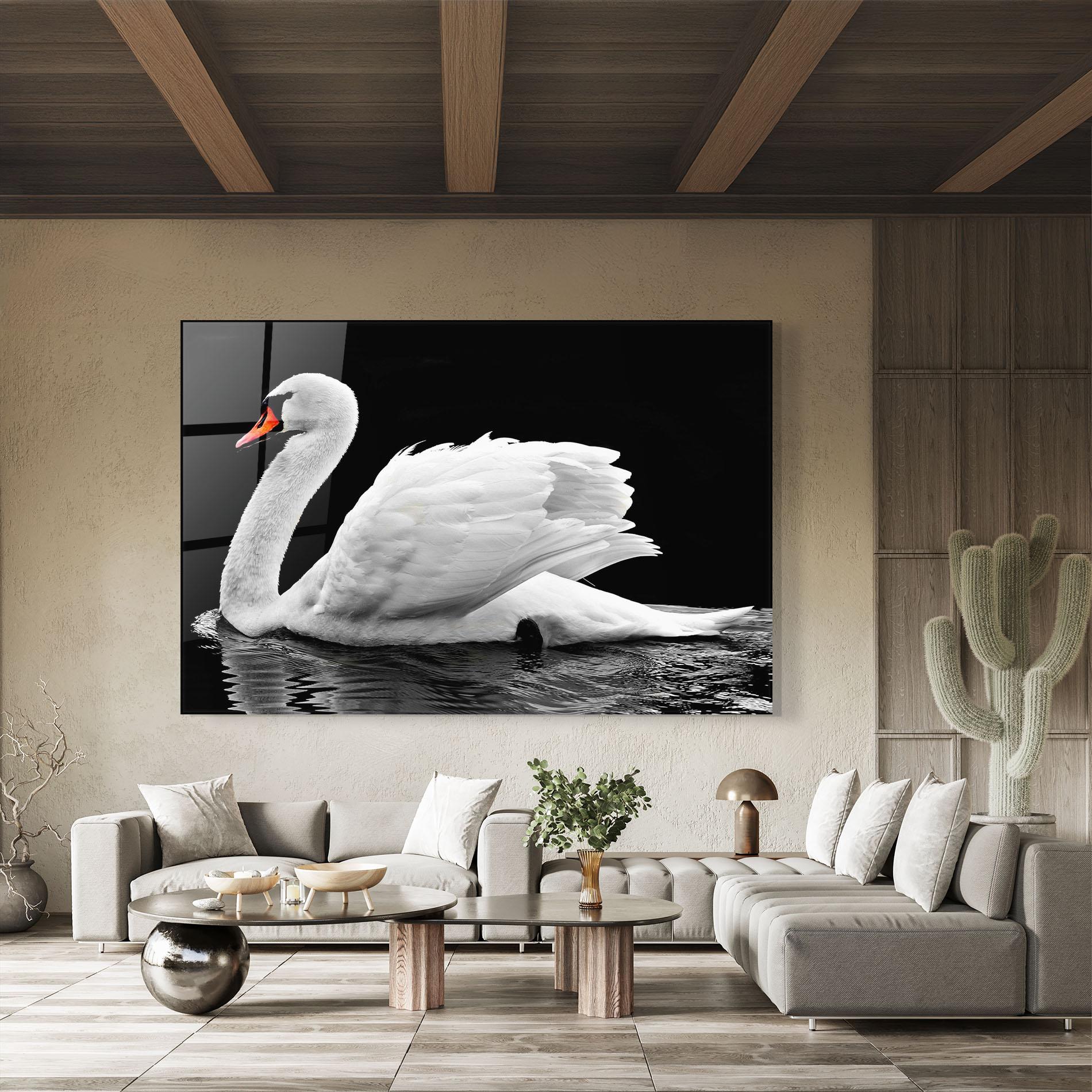 Tablou Sticla Black And White Swan mockup 8