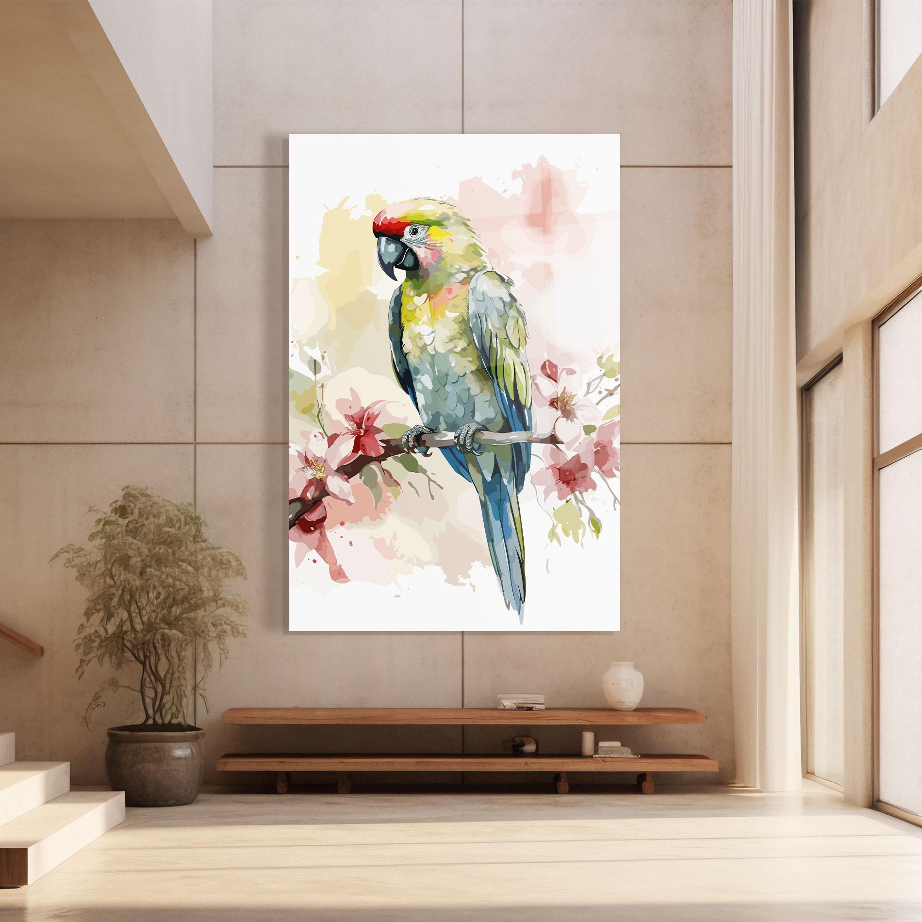 Tablou Sticla Beautiful Parrot mockup 8