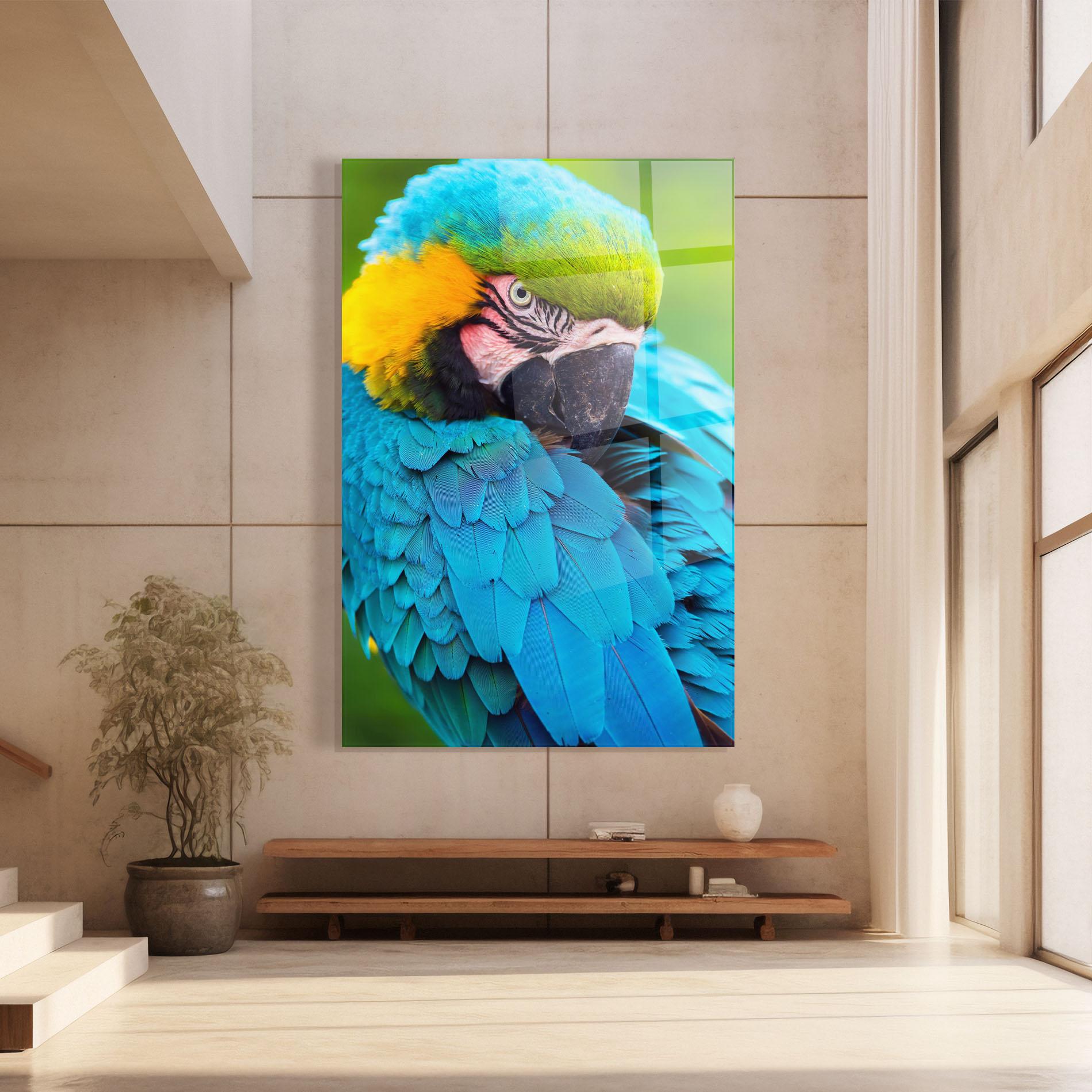 Tablou Sticla Blue Parrot mockup 8