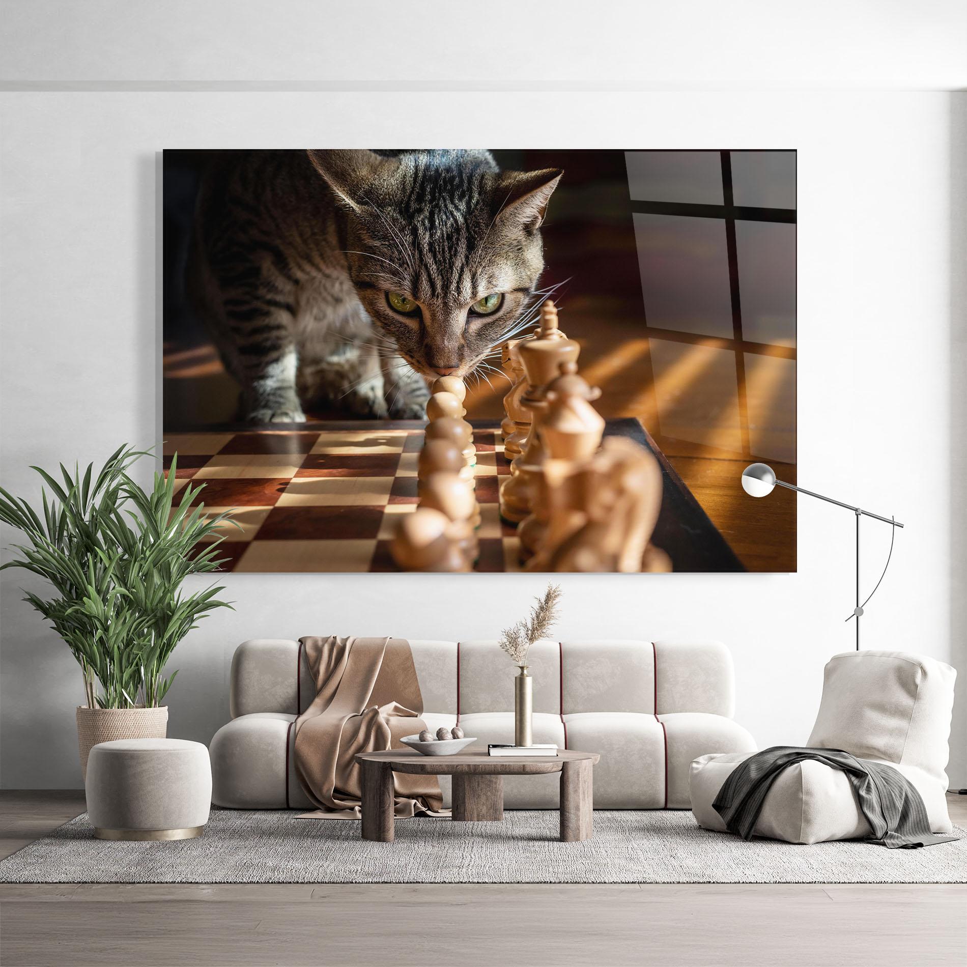 Tablou Sticla Chess Cat mockup 9