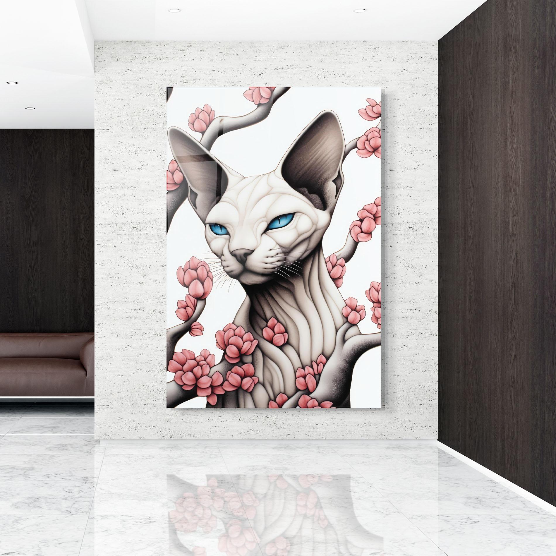 Tablou Sticla Blue Eyes Cat Drawing mockup 9