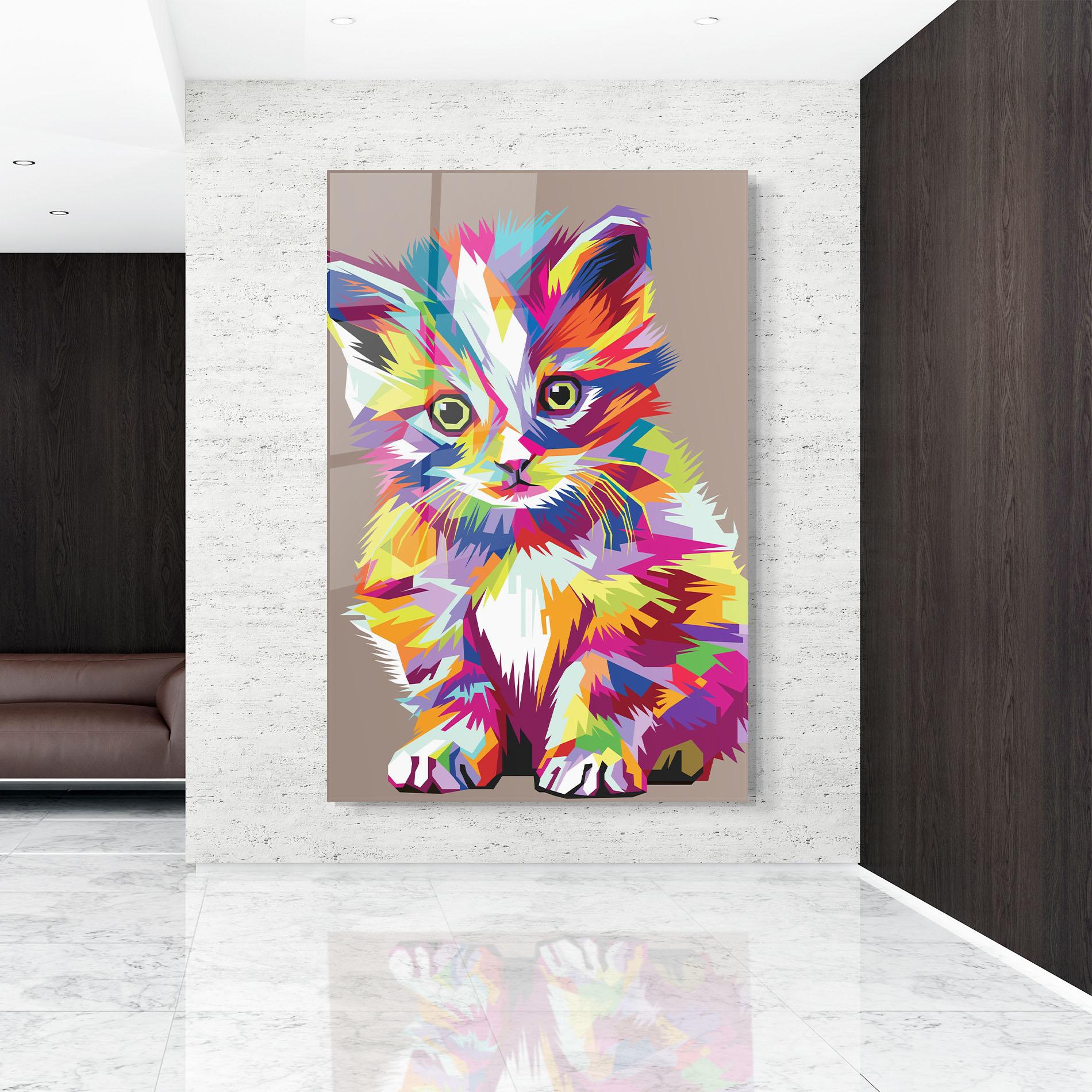 Tablou Sticla Colorful Cat mockup 9