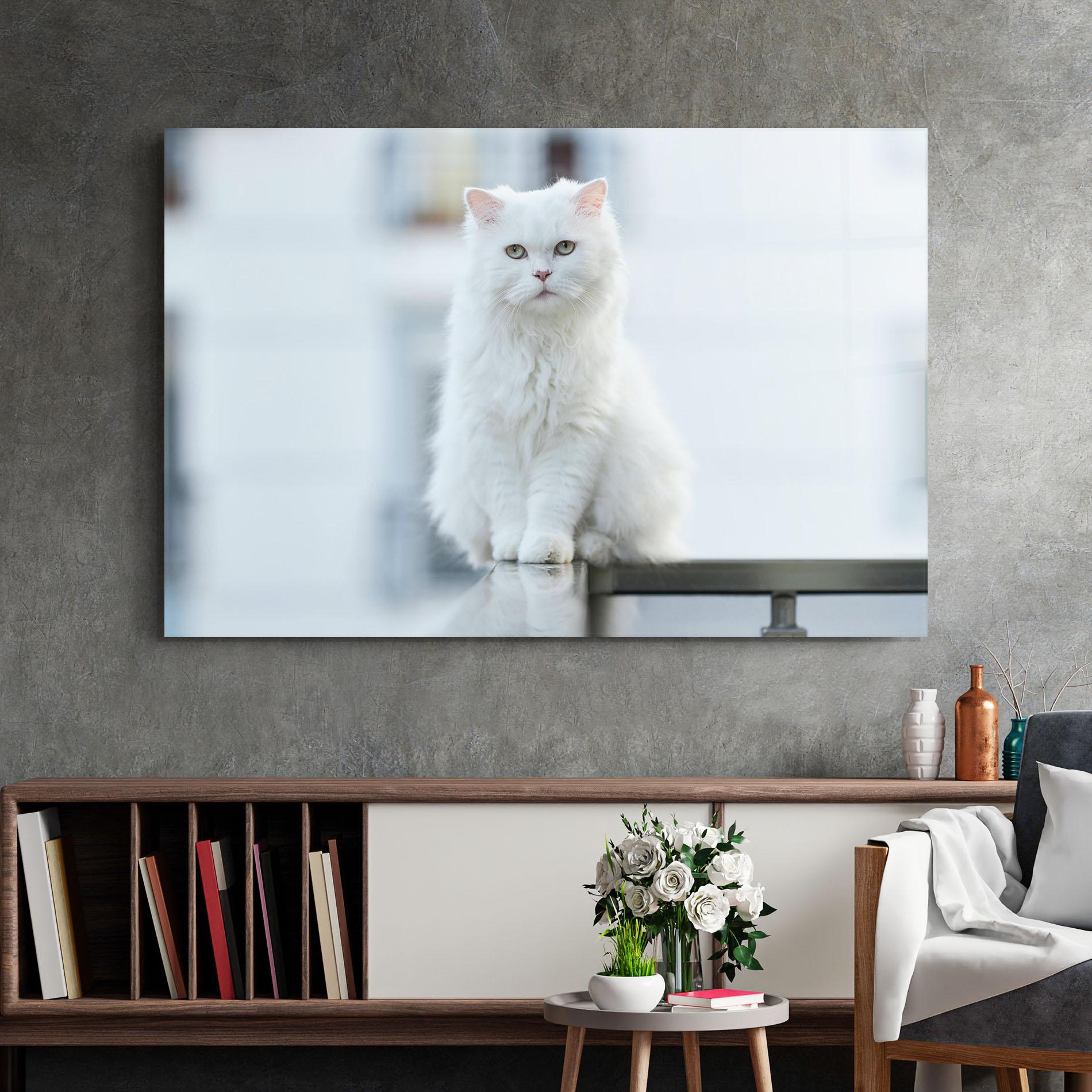 Tablou Sticla Big White Cat mockup 2