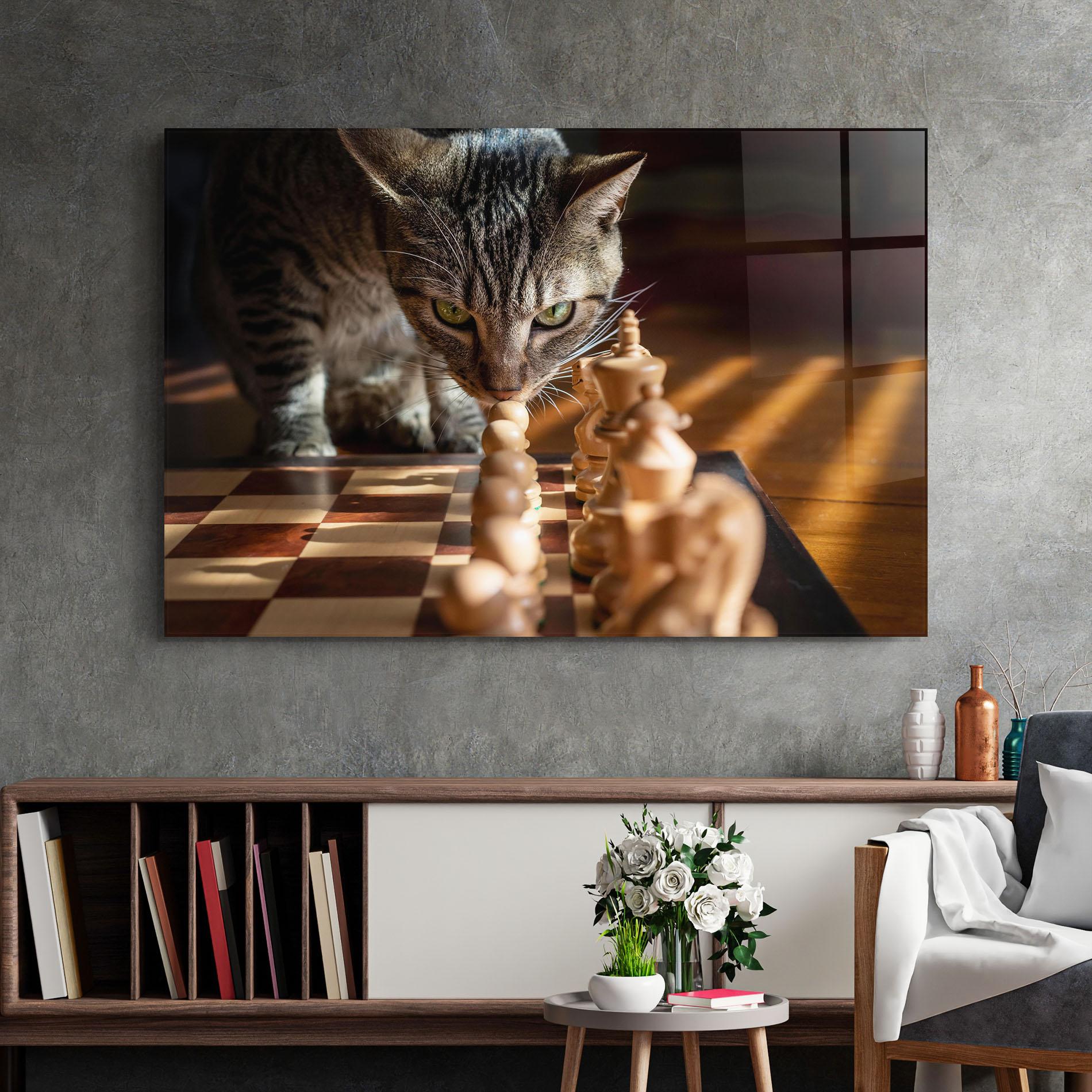 Tablou Sticla Chess Cat mockup 2