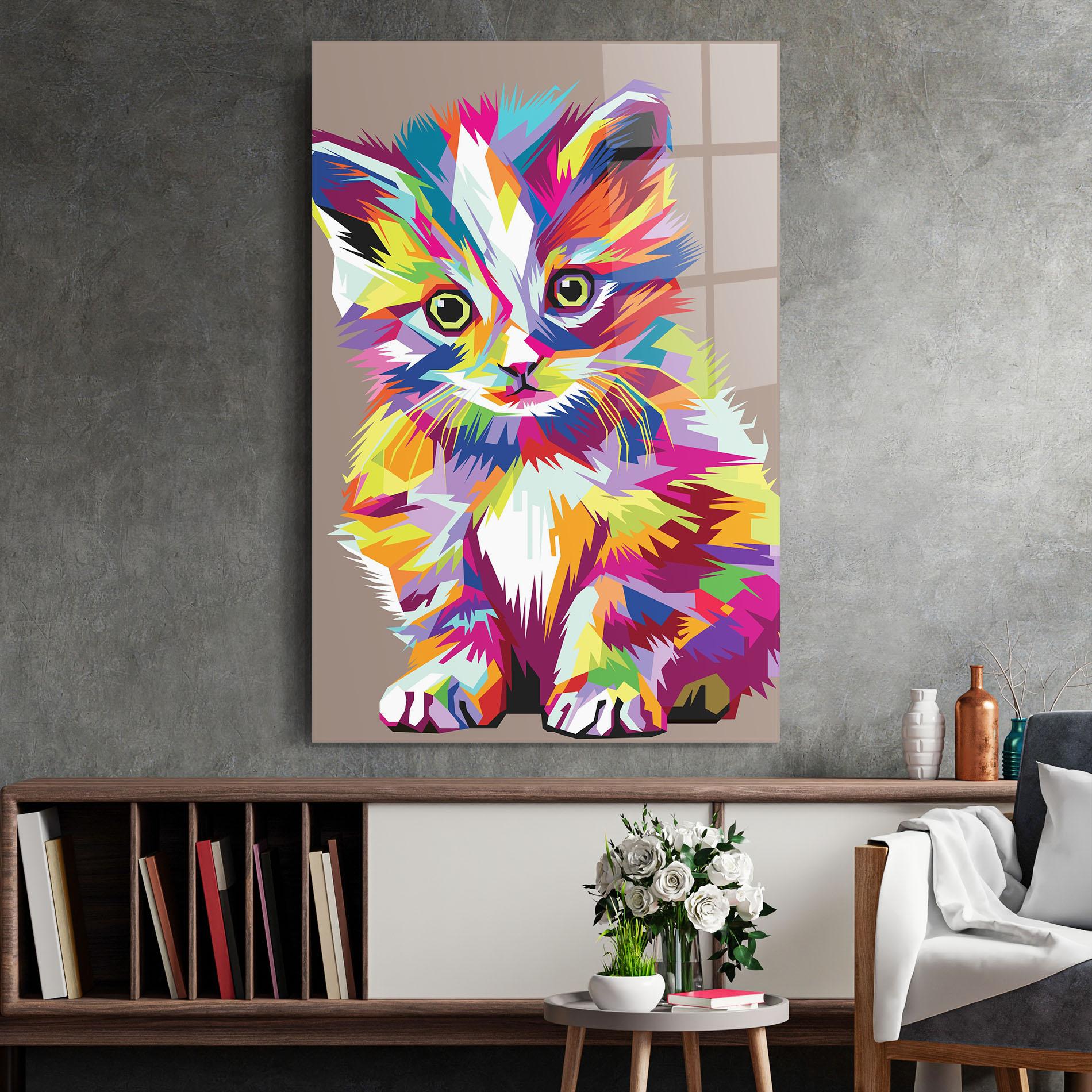Tablou Sticla Colorful Cat mockup 2