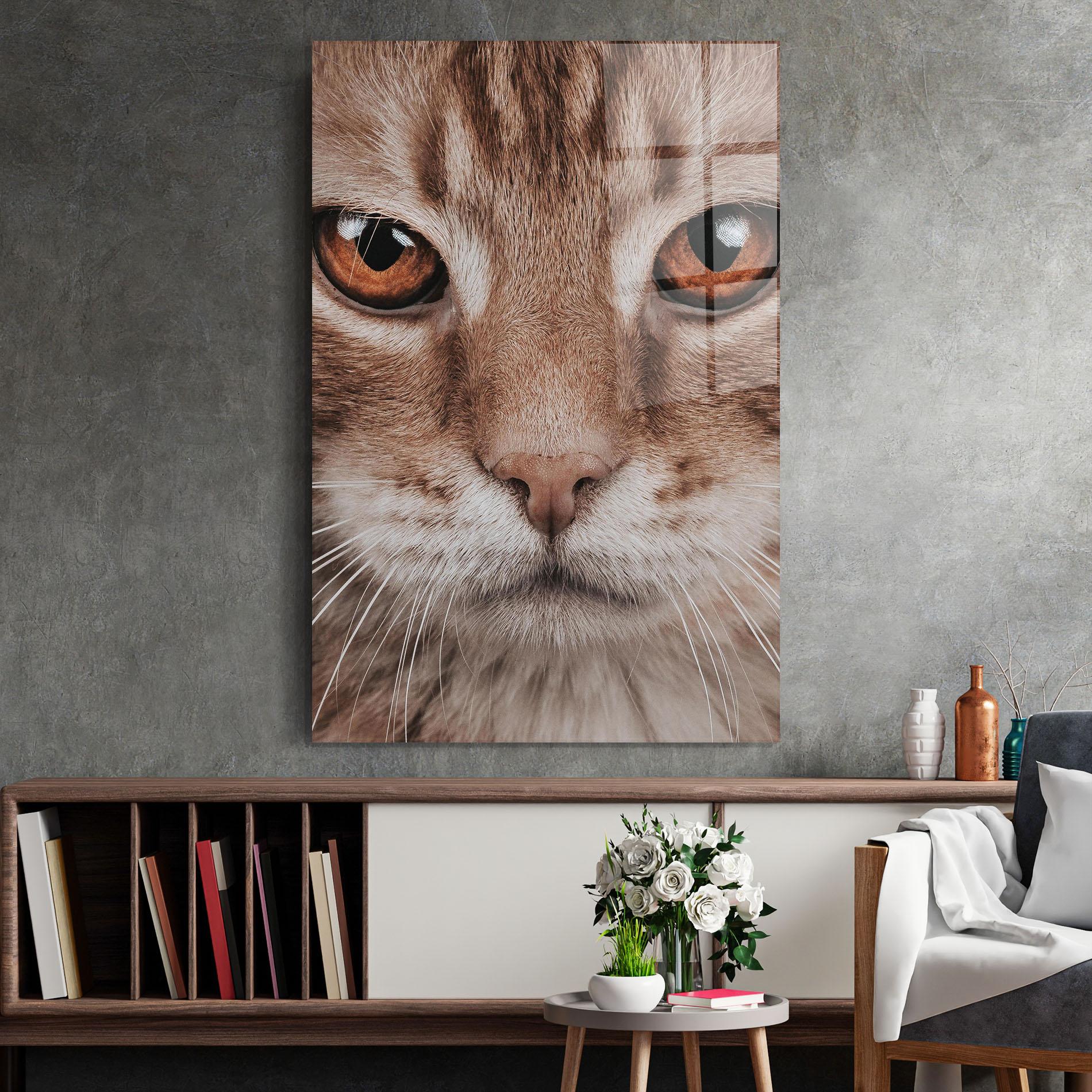 Tablou Sticla Fire Eyes Cat mockup 2