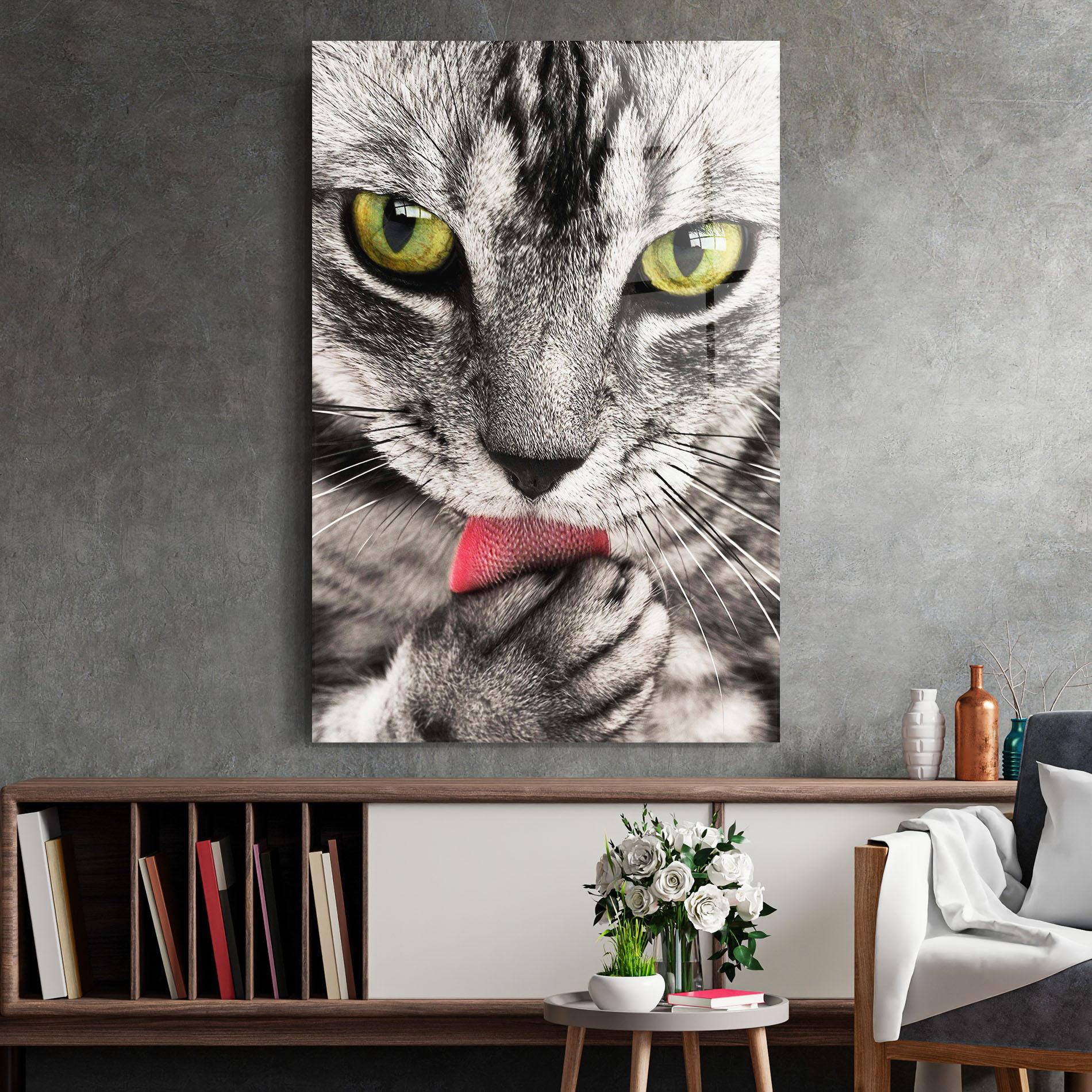 Tablou Sticla Green Eyes Close Up Cat mockup 2