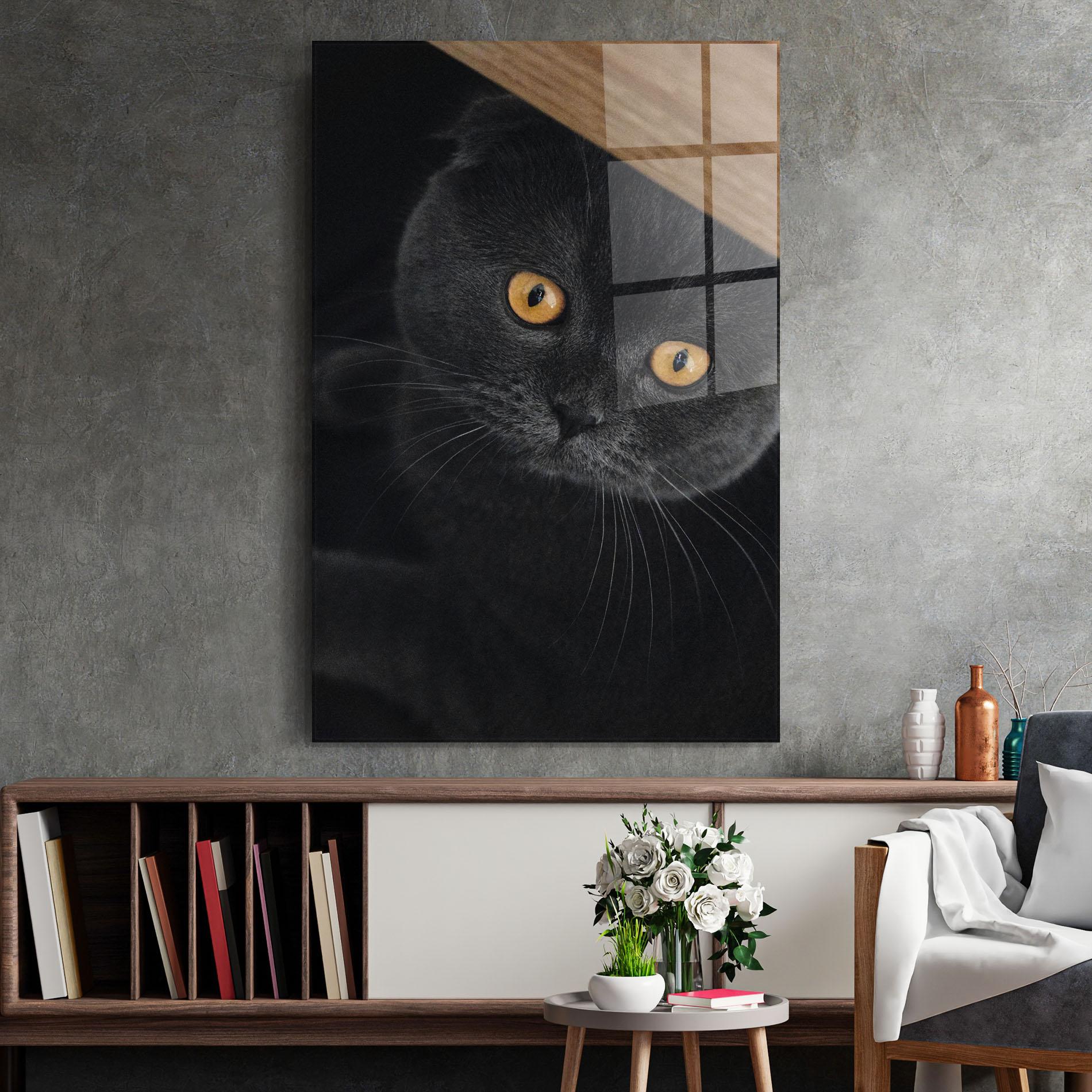 Tablou Sticla Grey Cat With Orange Eyes mockup 2