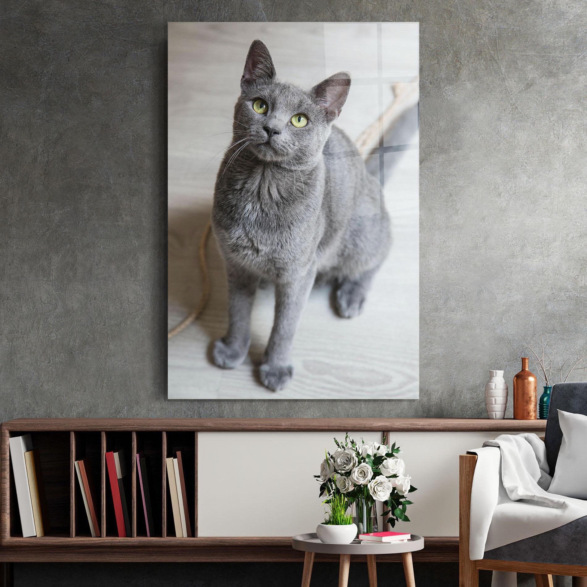 Tablou Sticla Grey Green Cat Eyes mockup 2