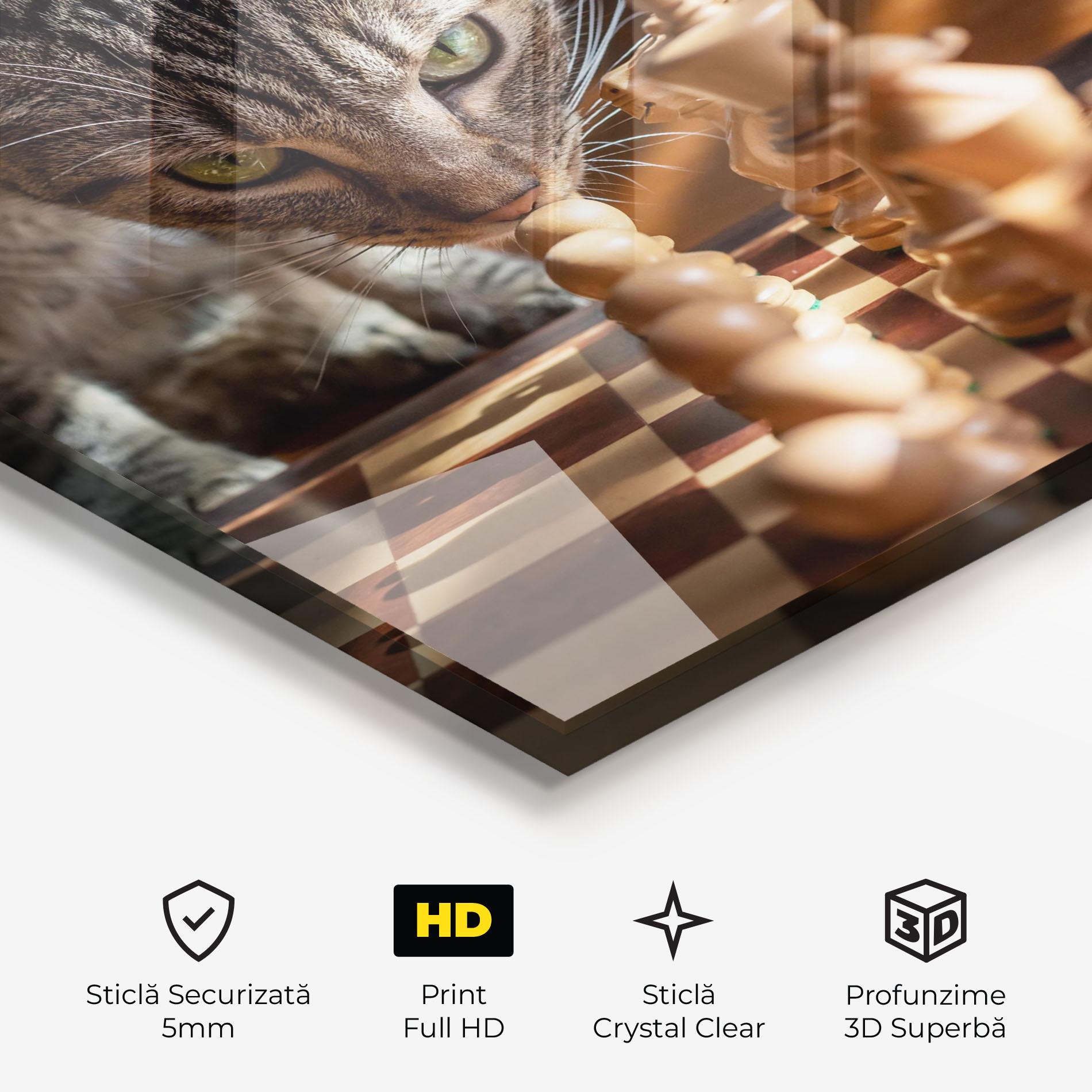 Tablou Sticla Chess Cat mockup 3