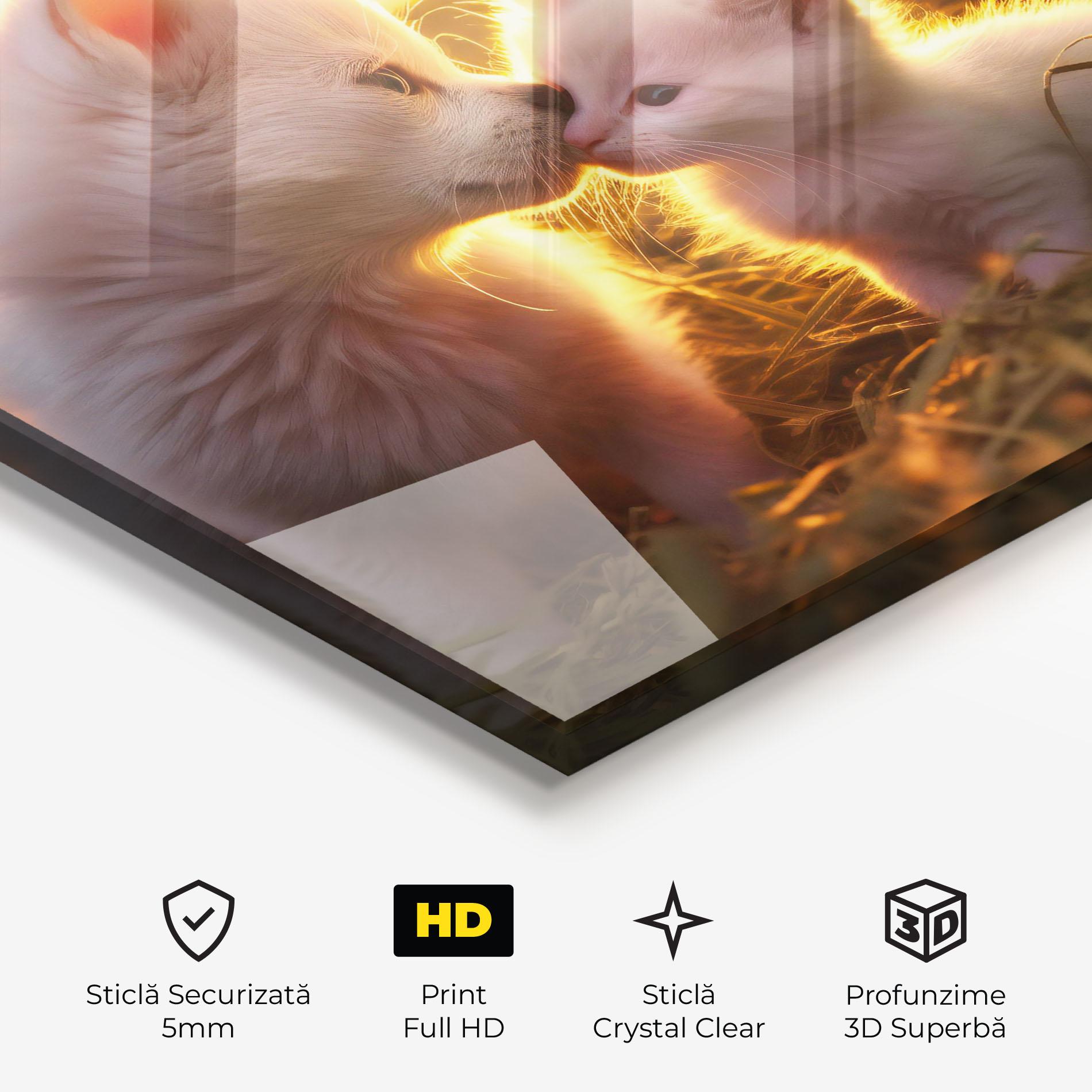 Tablou Sticla White Cat And Puppy mockup 3