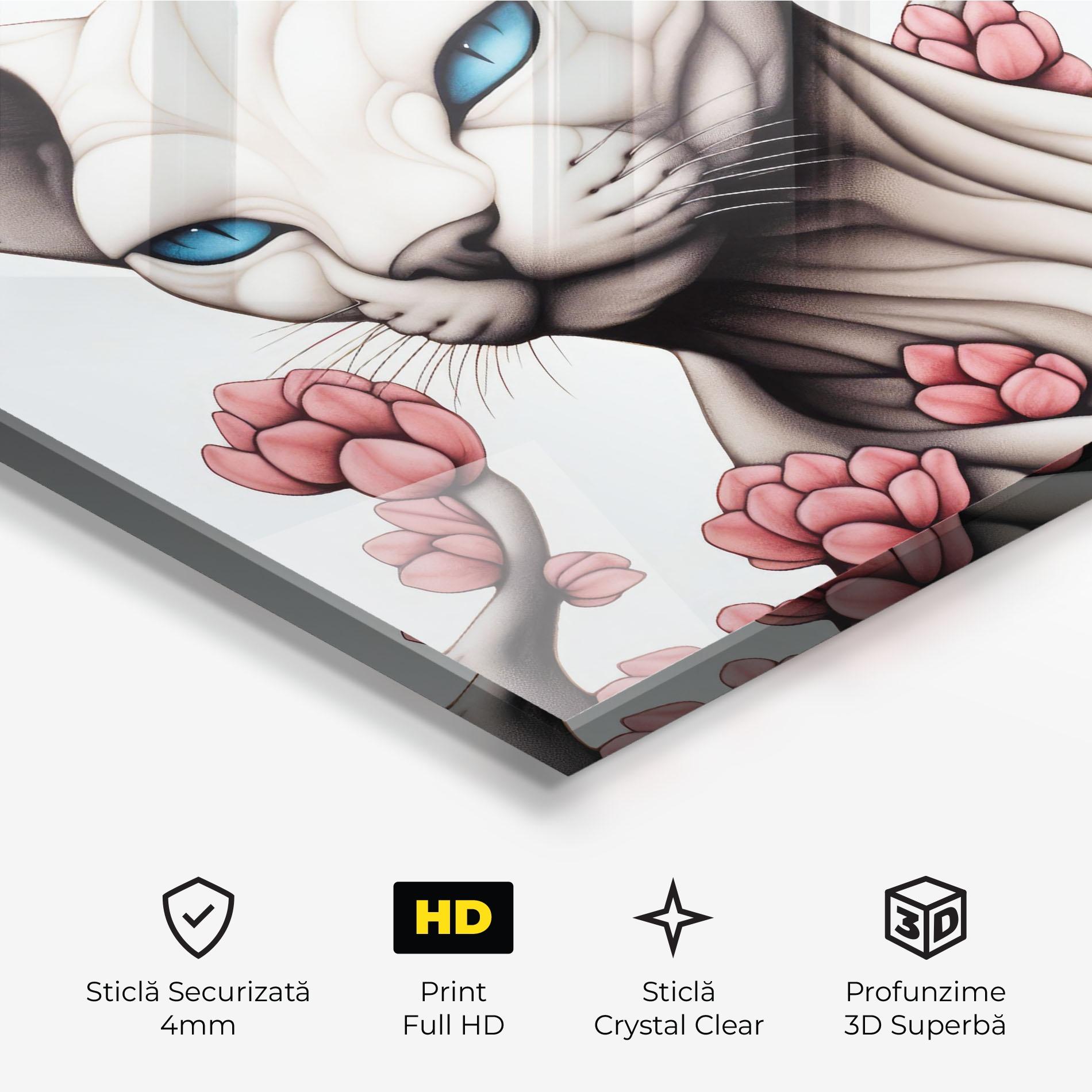 Tablou Sticla Blue Eyes Cat Drawing mockup 3