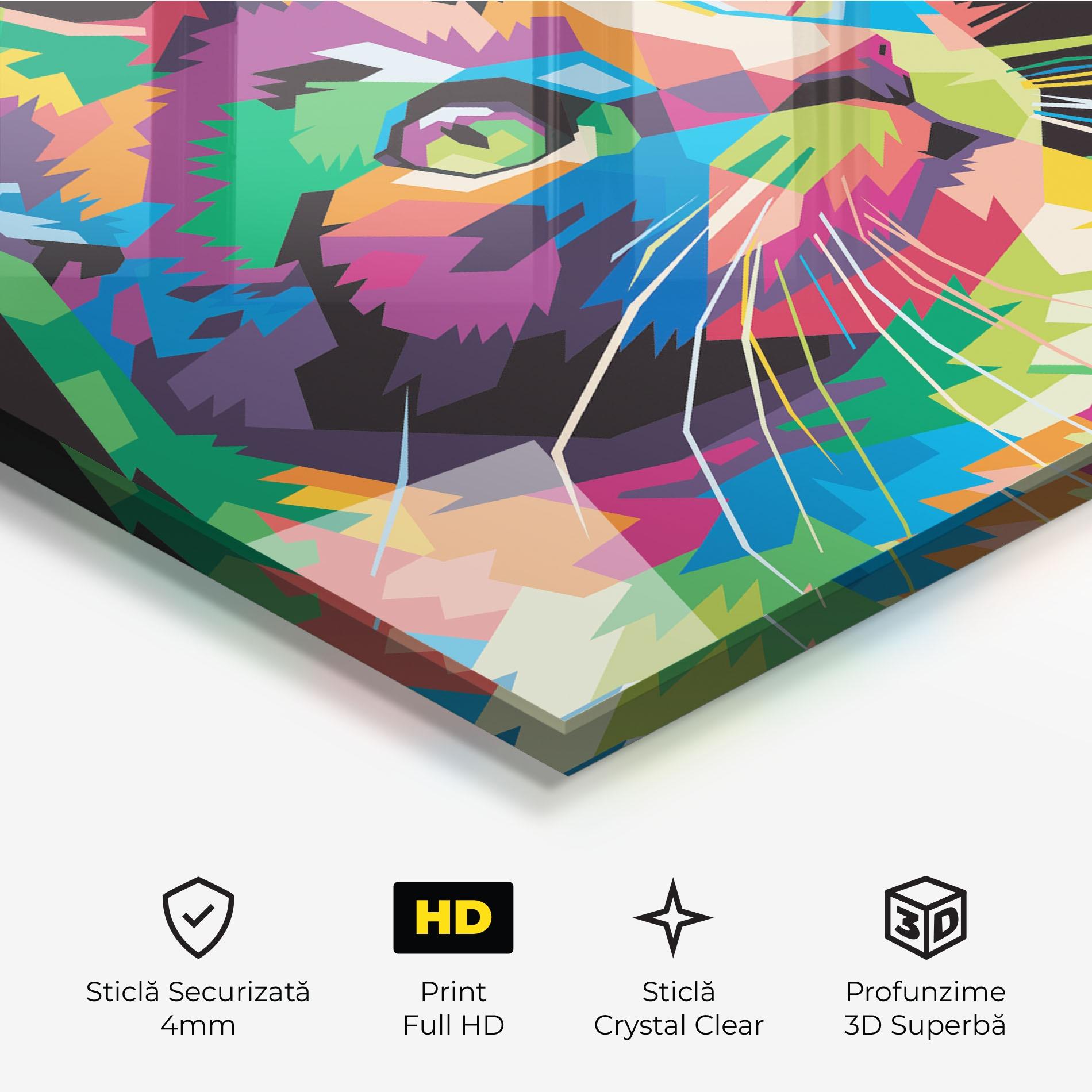 Tablou Sticla Color Mix Cat mockup 3