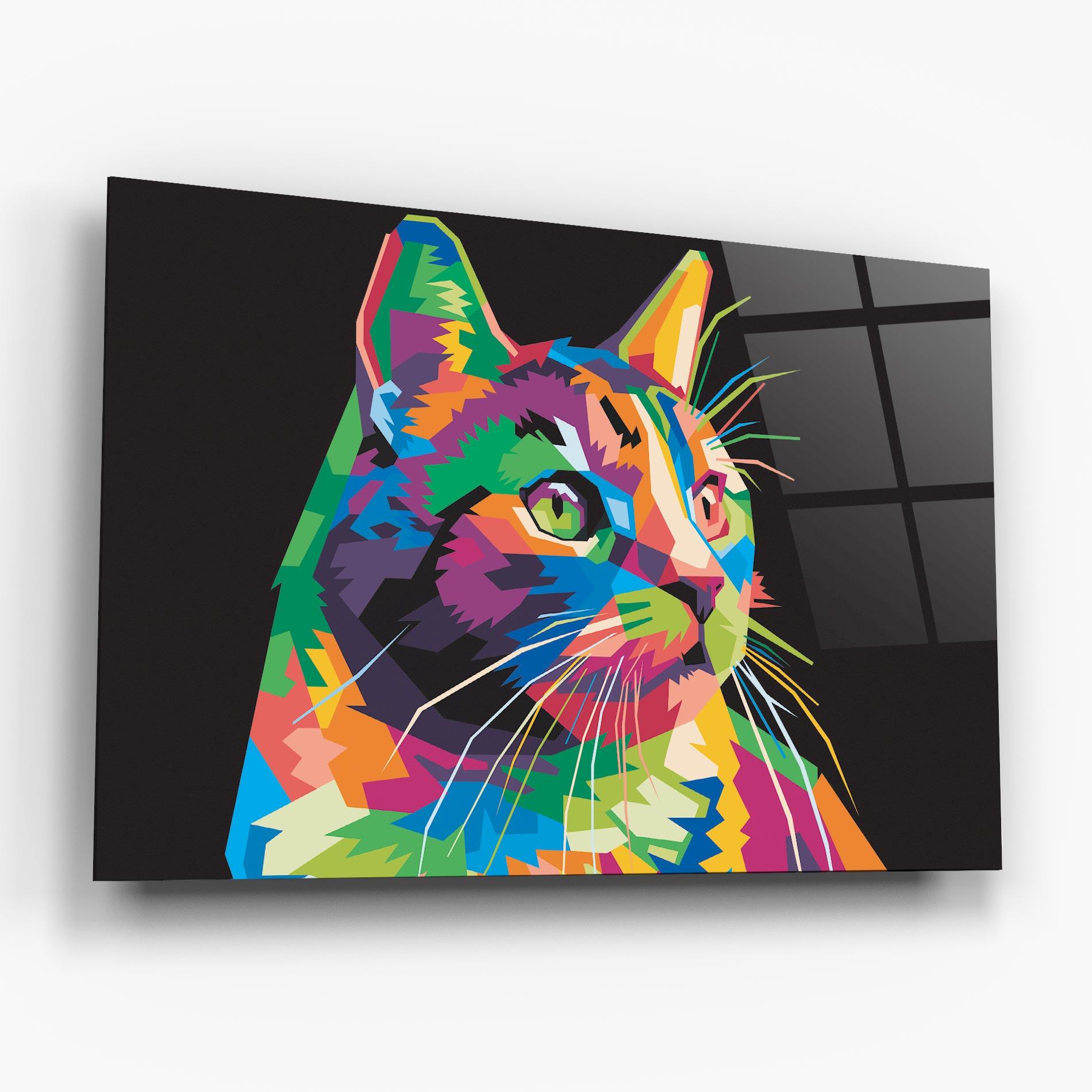 Tablou Sticla Color Mix Cat mockup 6