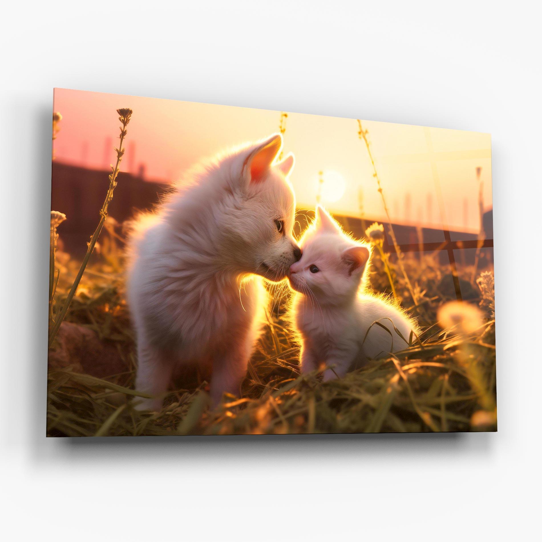 Tablou Sticla White Cat And Puppy mockup 6