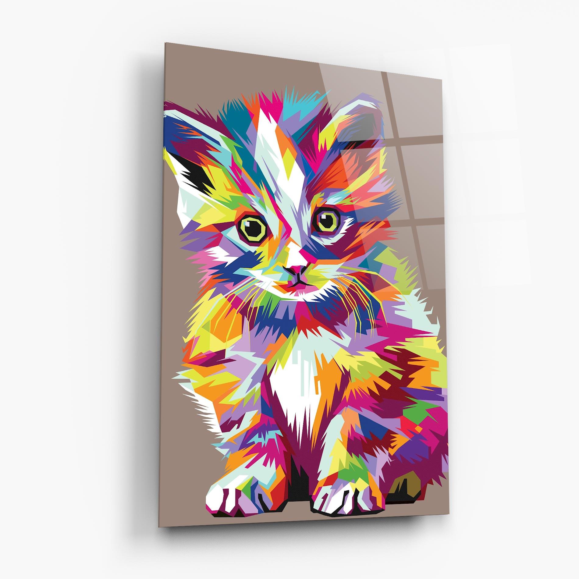 Tablou Sticla Colorful Cat mockup 6