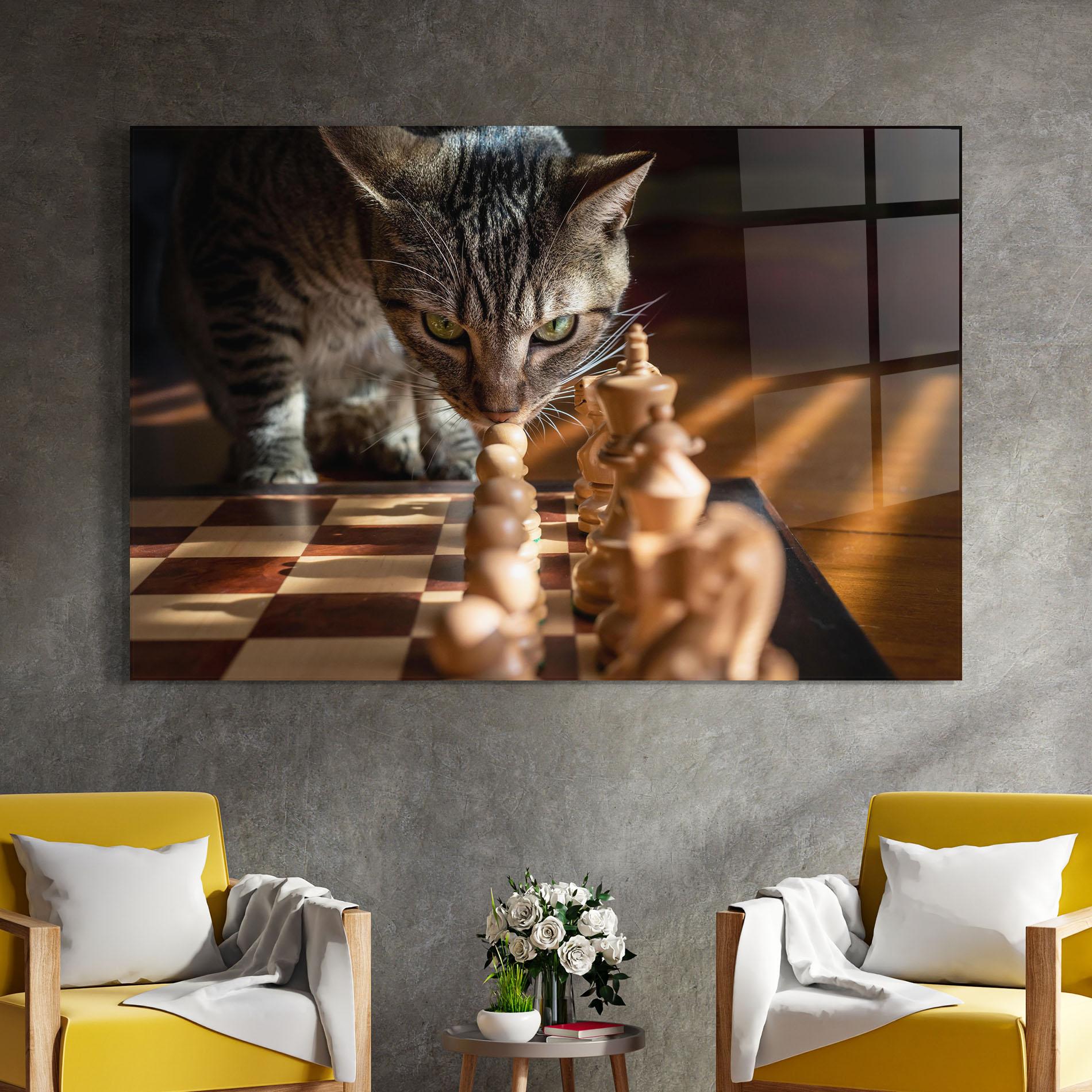 Tablou Sticla Chess Cat mockup 4