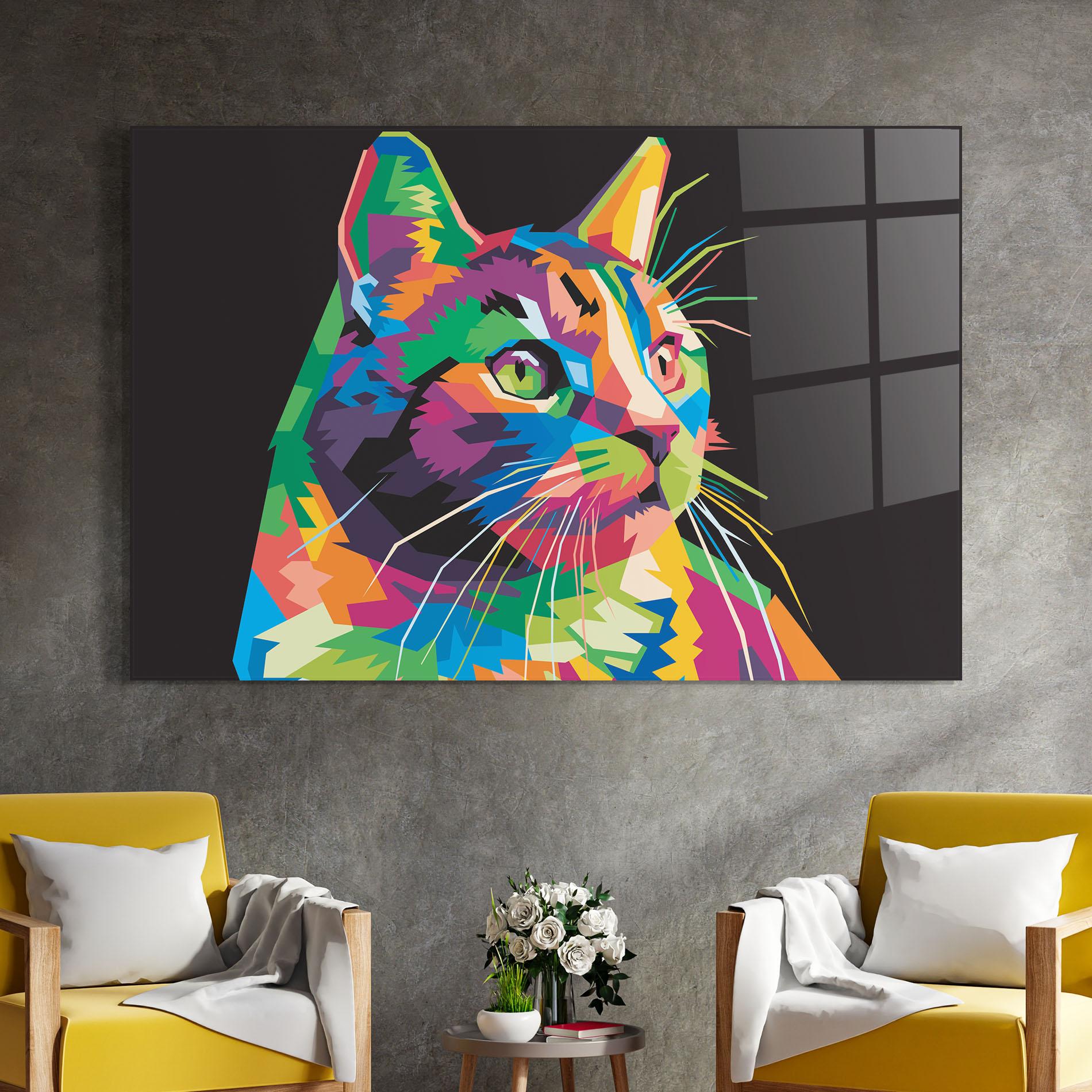 Tablou Sticla Color Mix Cat mockup 4