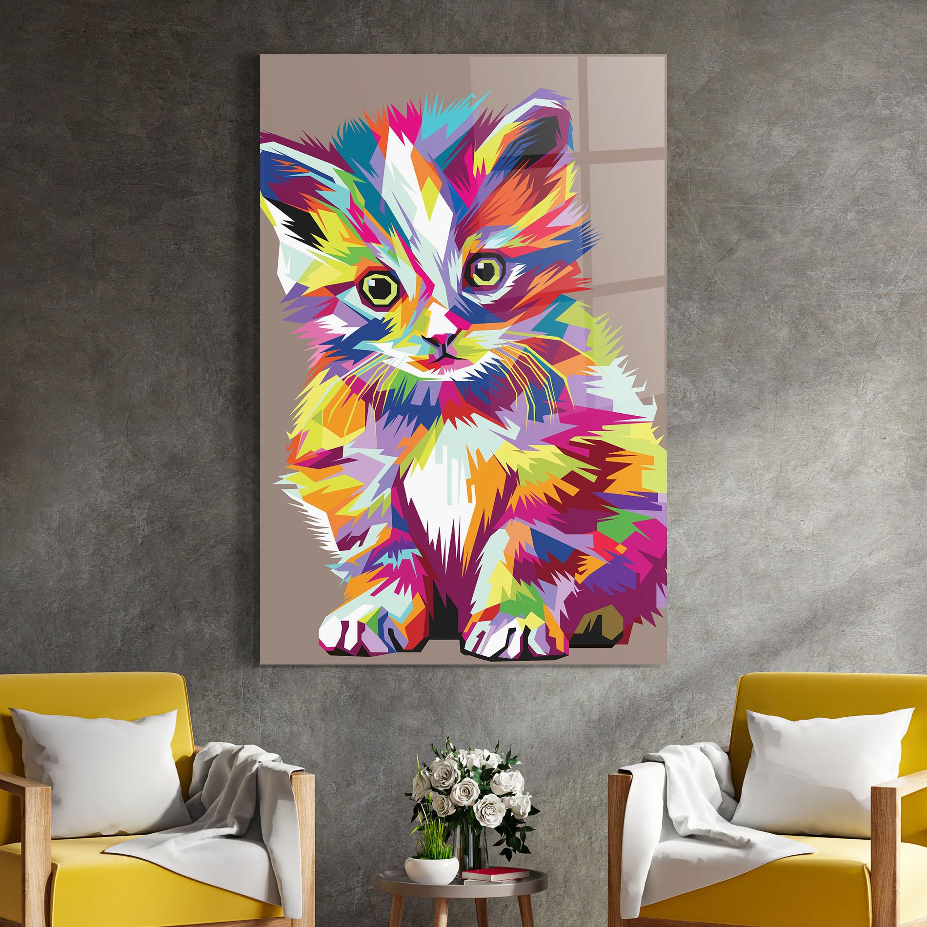 Tablou Sticla Colorful Cat mockup 4