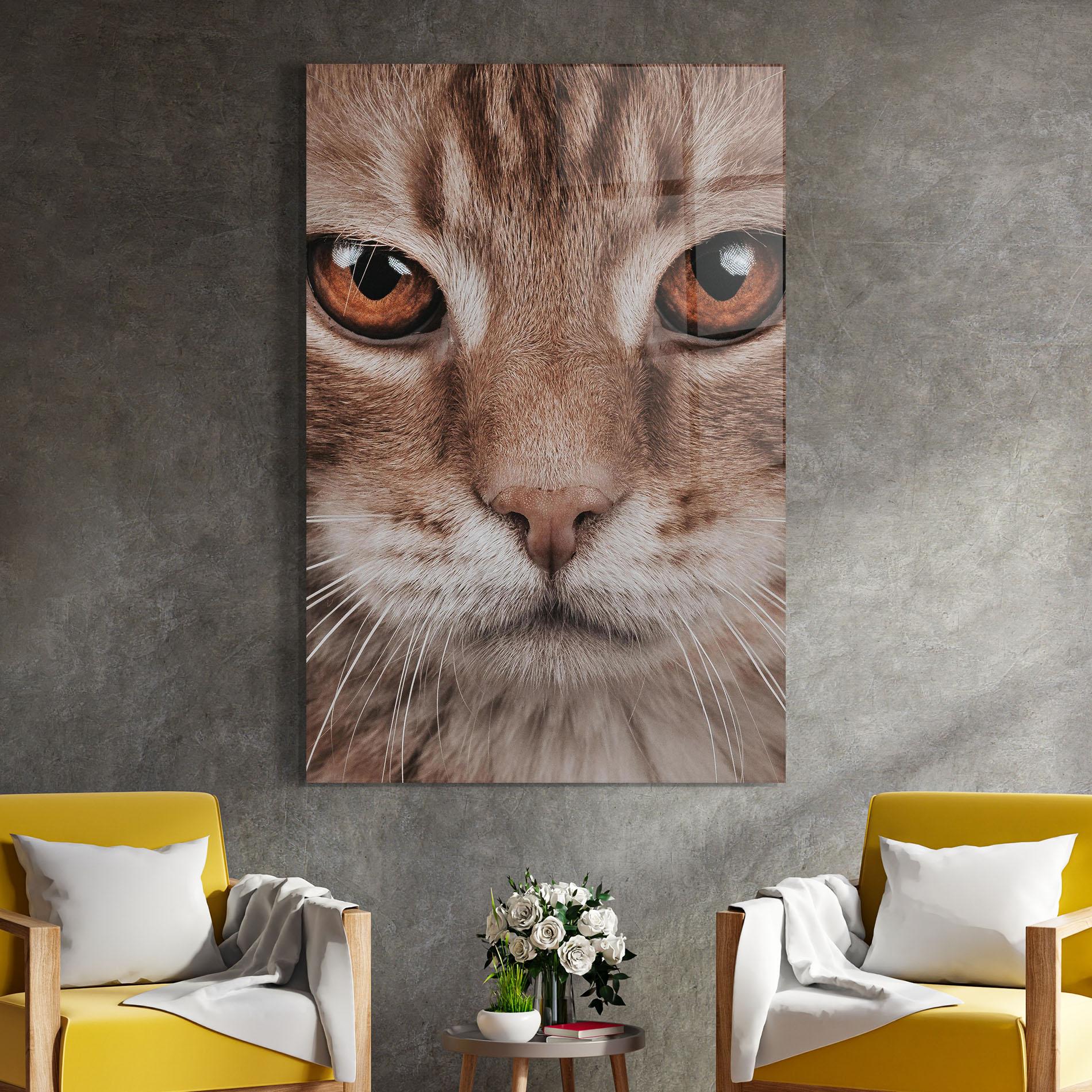 Tablou Sticla Fire Eyes Cat mockup 4