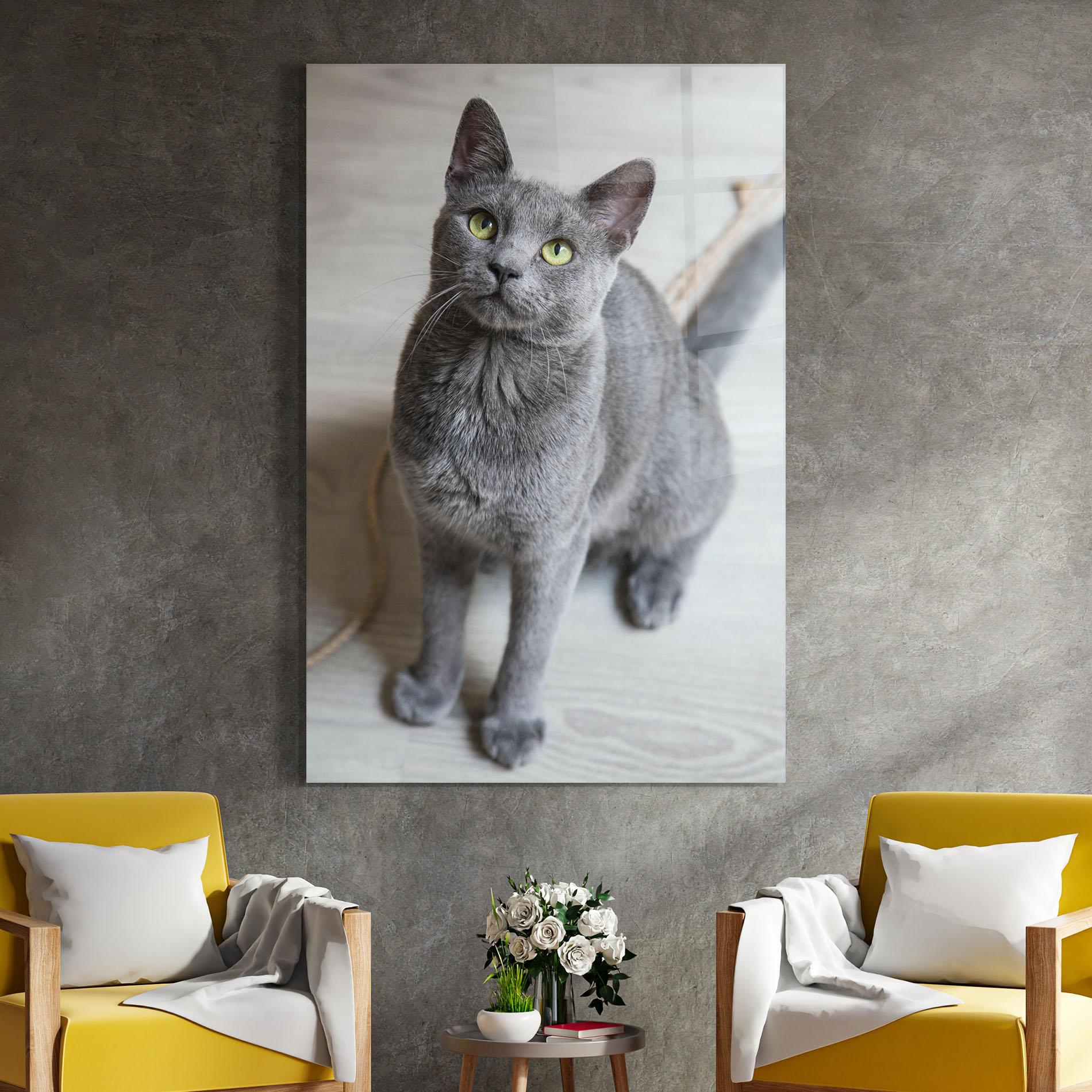 Tablou Sticla Grey Green Cat Eyes mockup 4