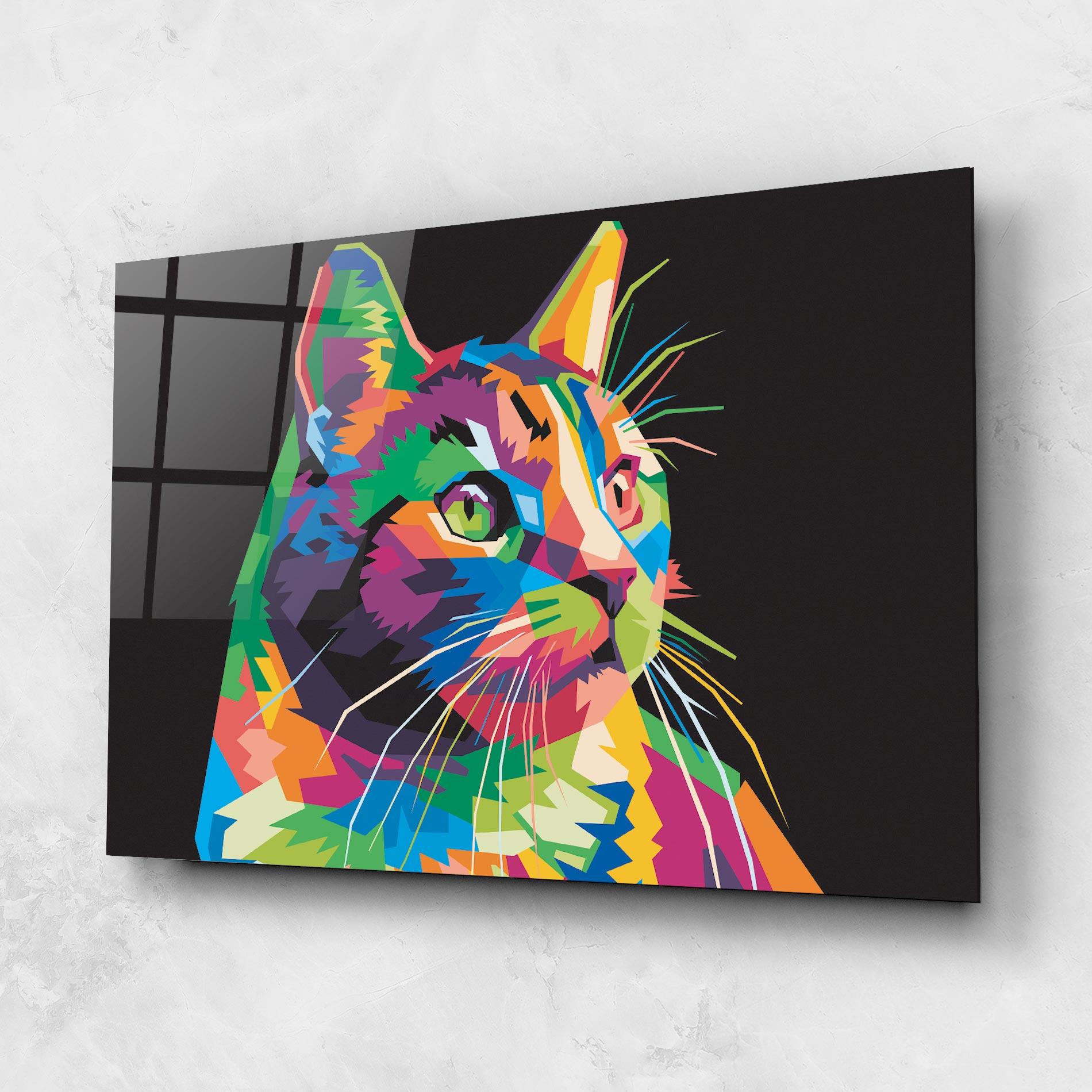 Tablou Sticla Color Mix Cat mockup 1