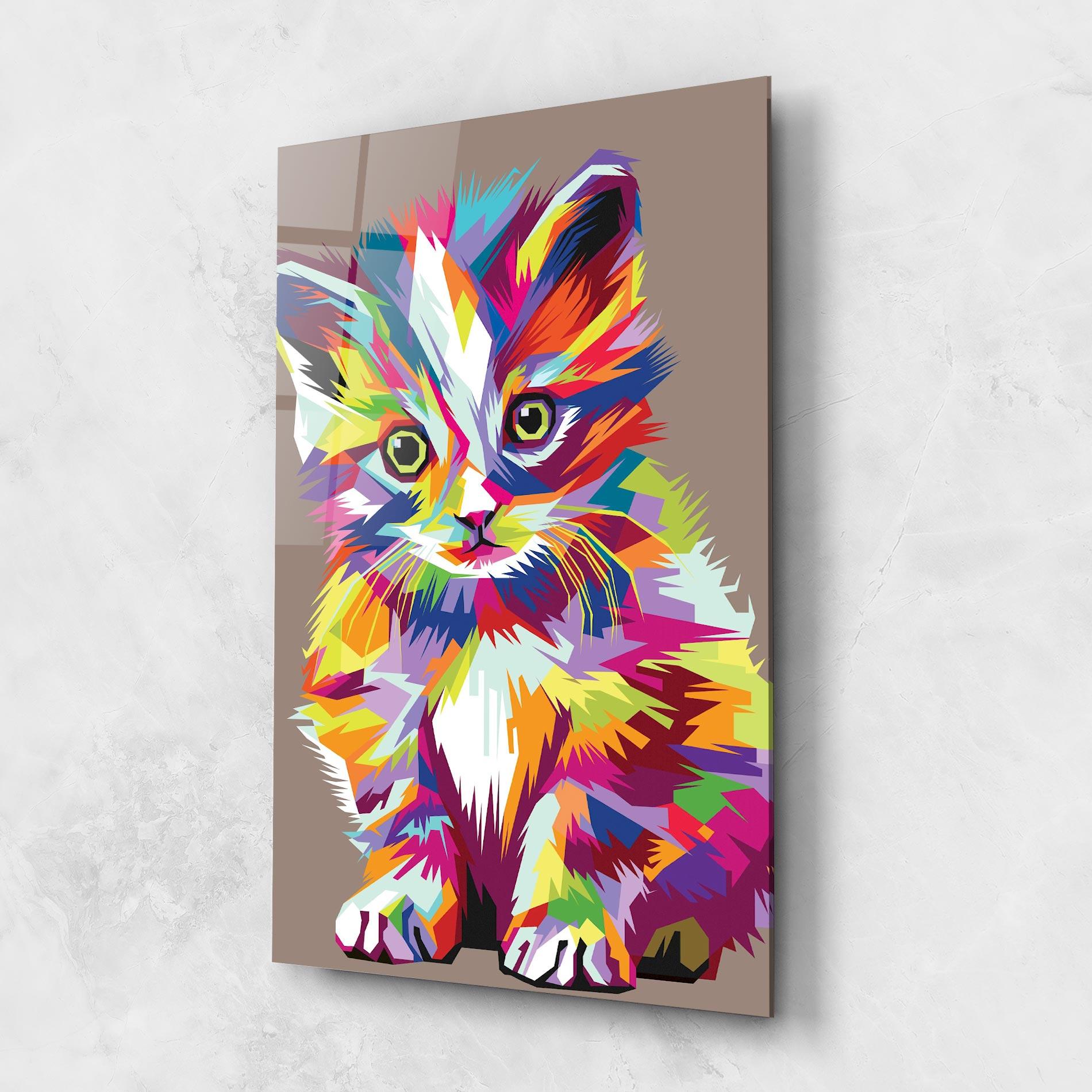 Tablou Sticla Colorful Cat mockup 1