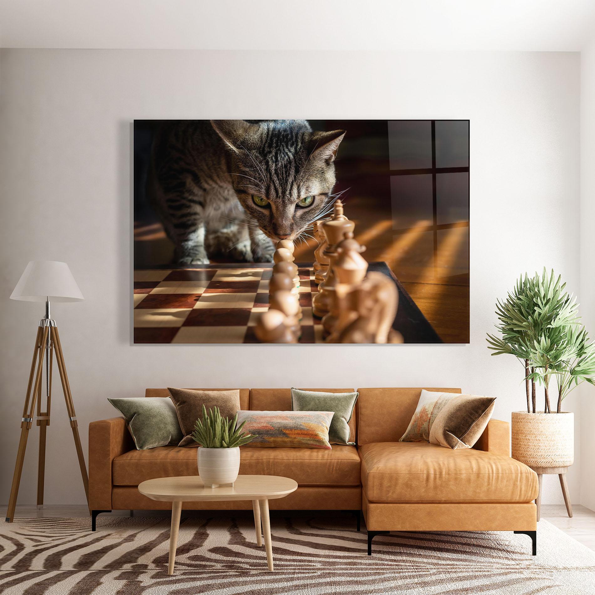 Tablou Sticla Chess Cat mockup 7
