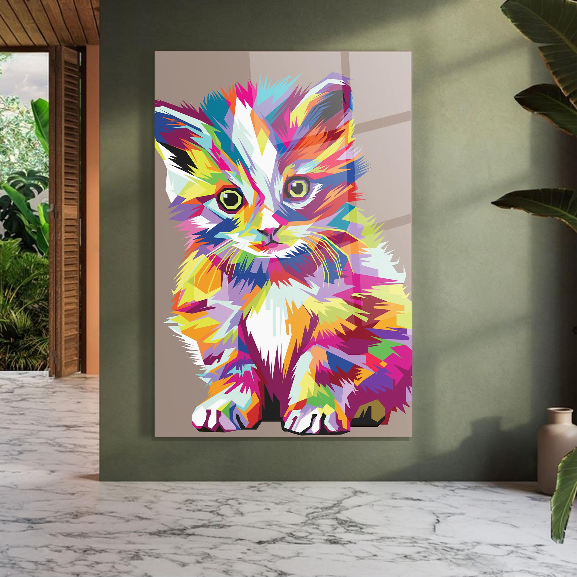 Tablou Sticla Colorful Cat mockup 7