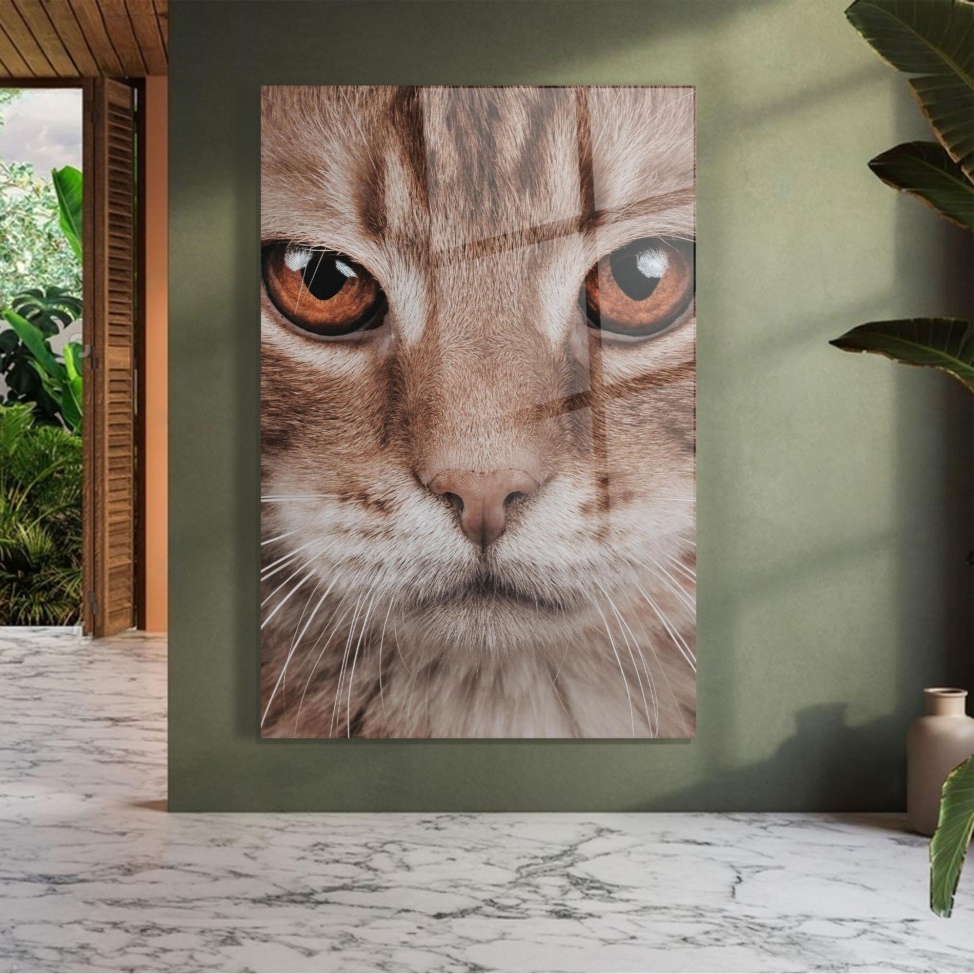 Tablou Sticla Fire Eyes Cat mockup 7