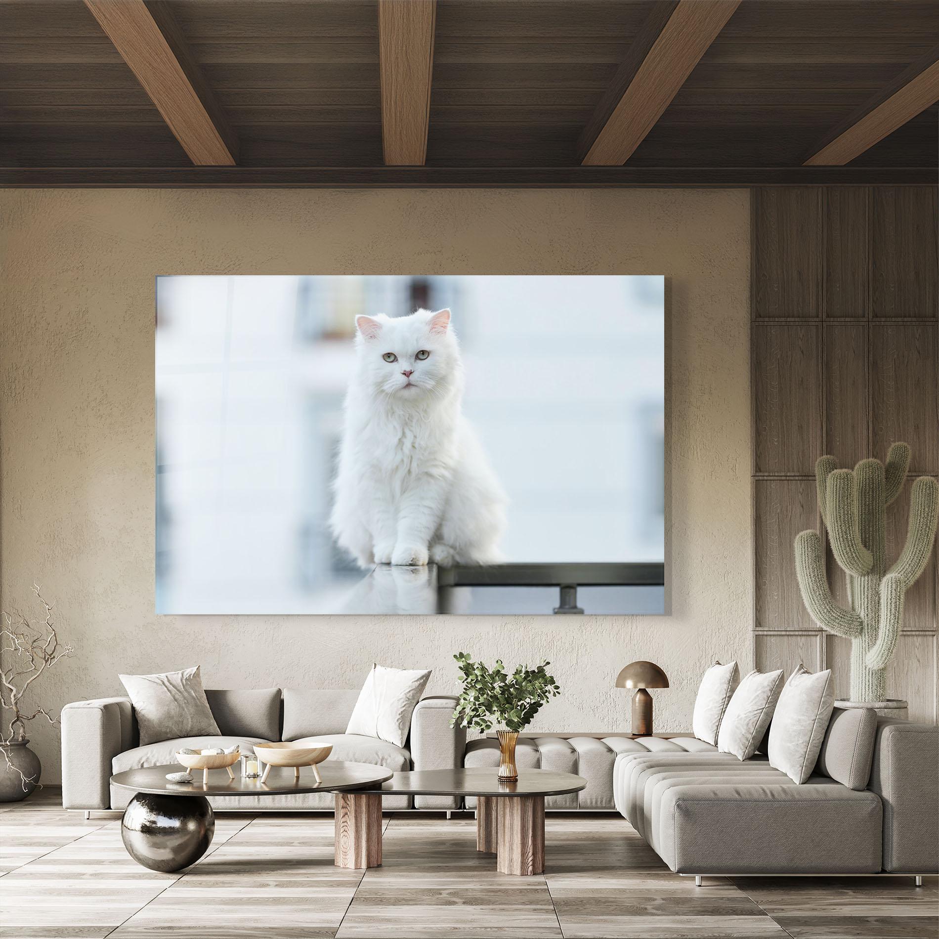 Tablou Sticla Big White Cat mockup 8