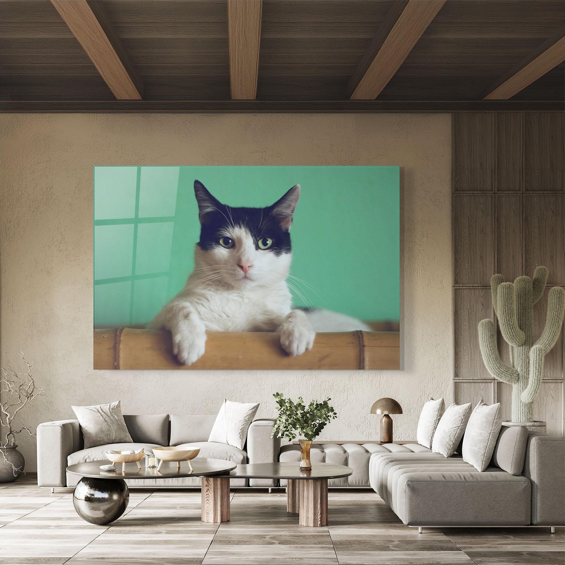 Tablou Sticla Black White Cat mockup 8