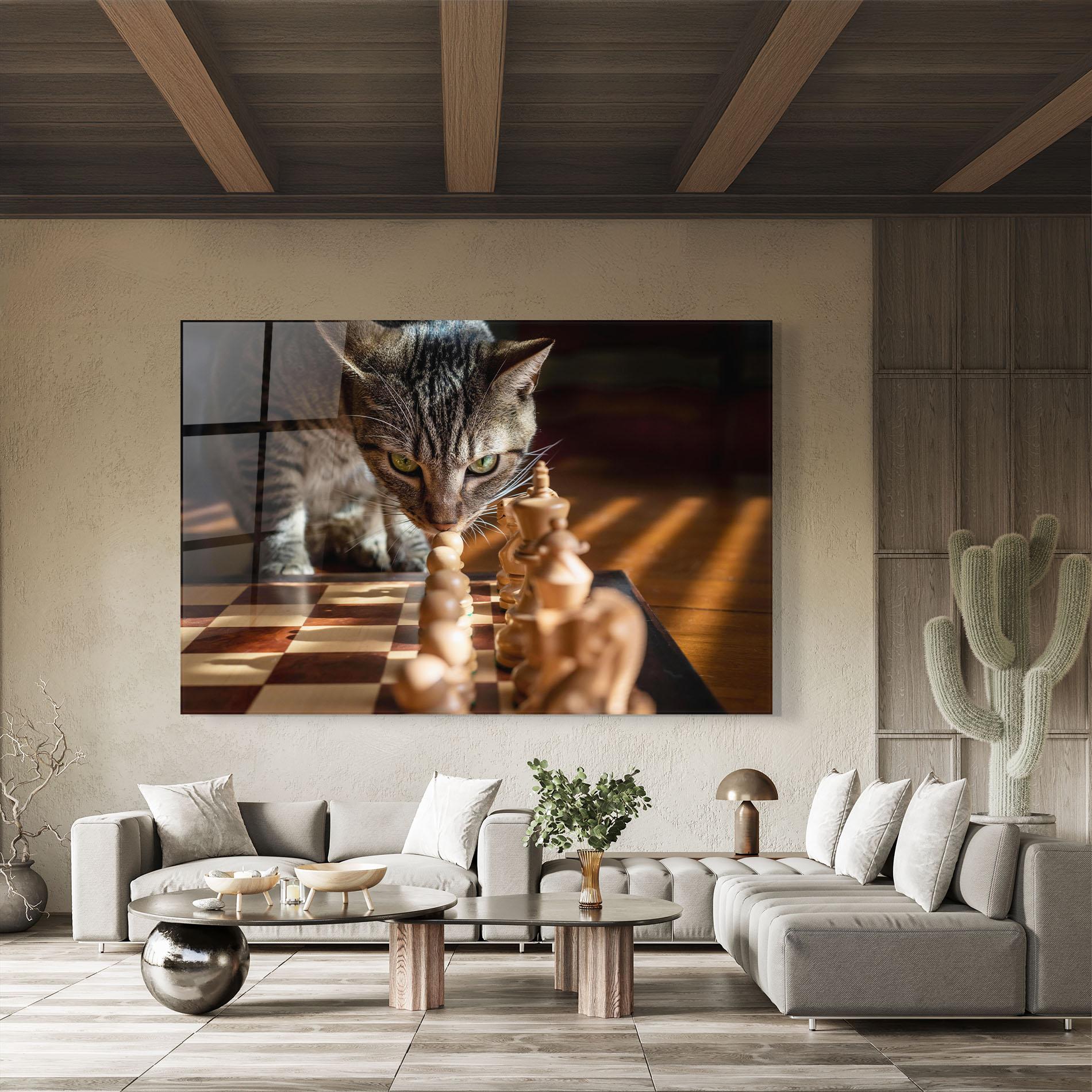 Tablou Sticla Chess Cat mockup 8