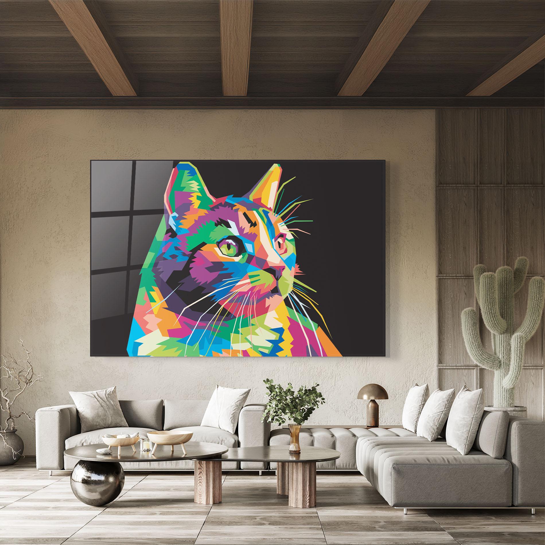 Tablou Sticla Color Mix Cat mockup 8