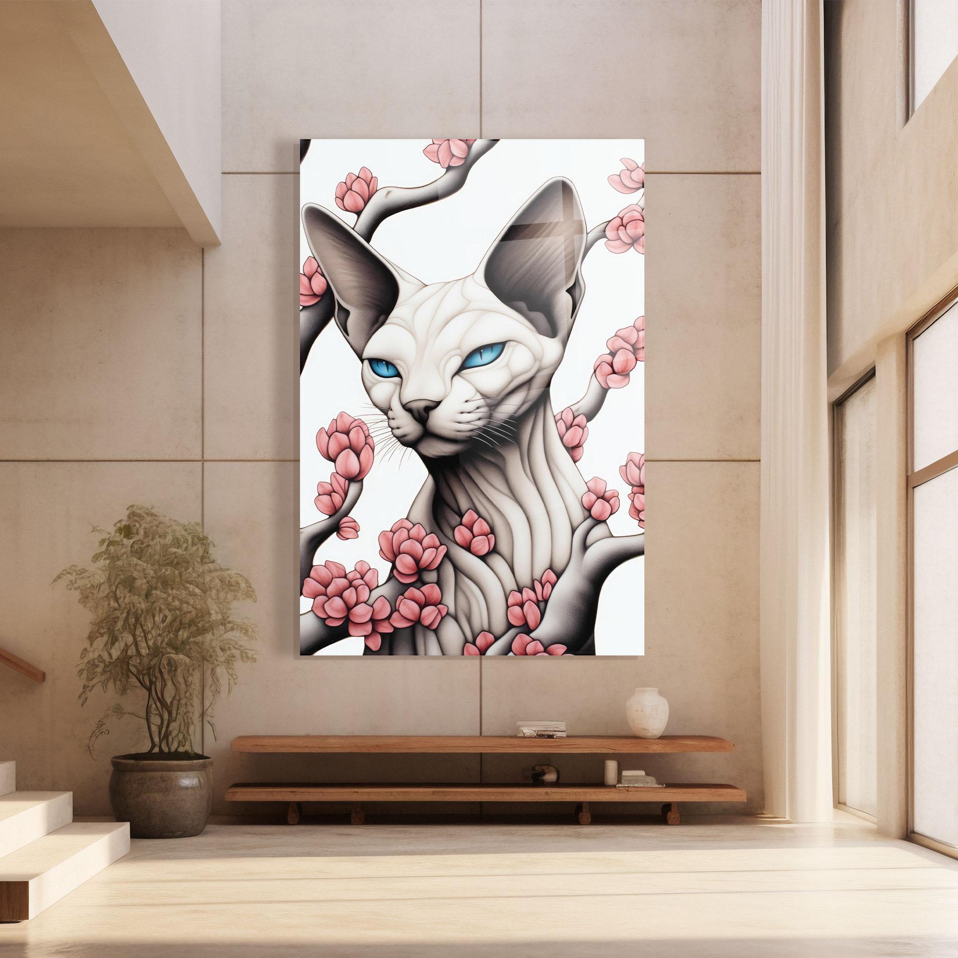 Tablou Sticla Blue Eyes Cat Drawing mockup 8