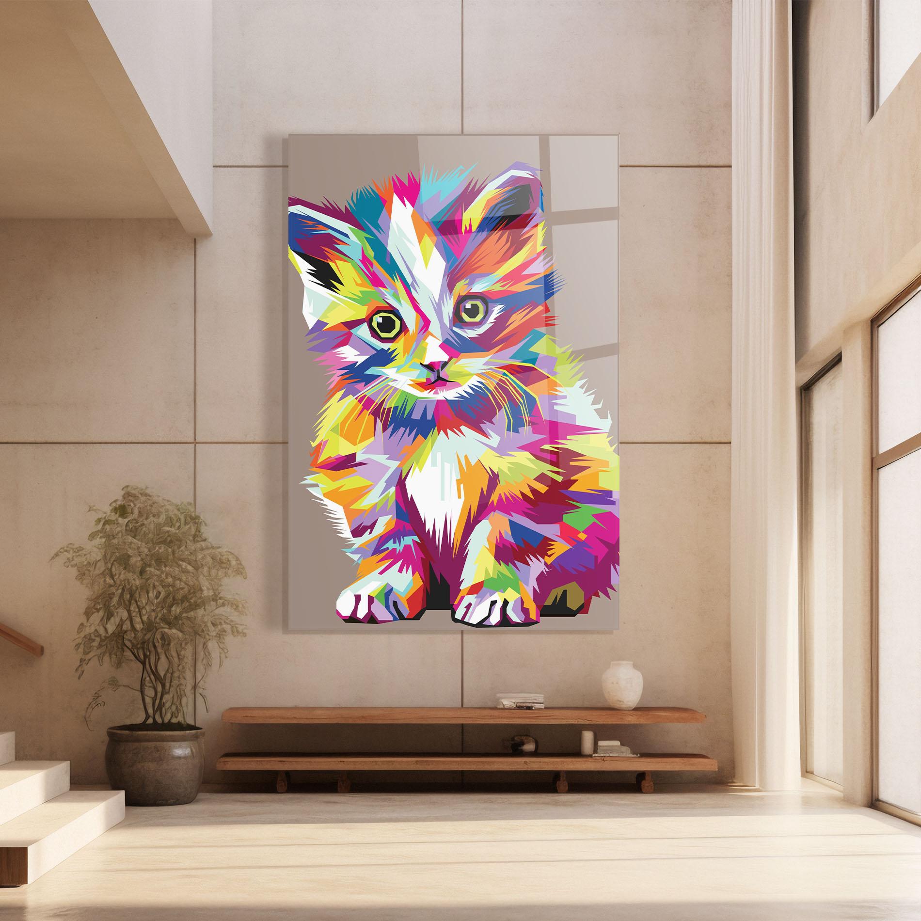 Tablou Sticla Colorful Cat mockup 8