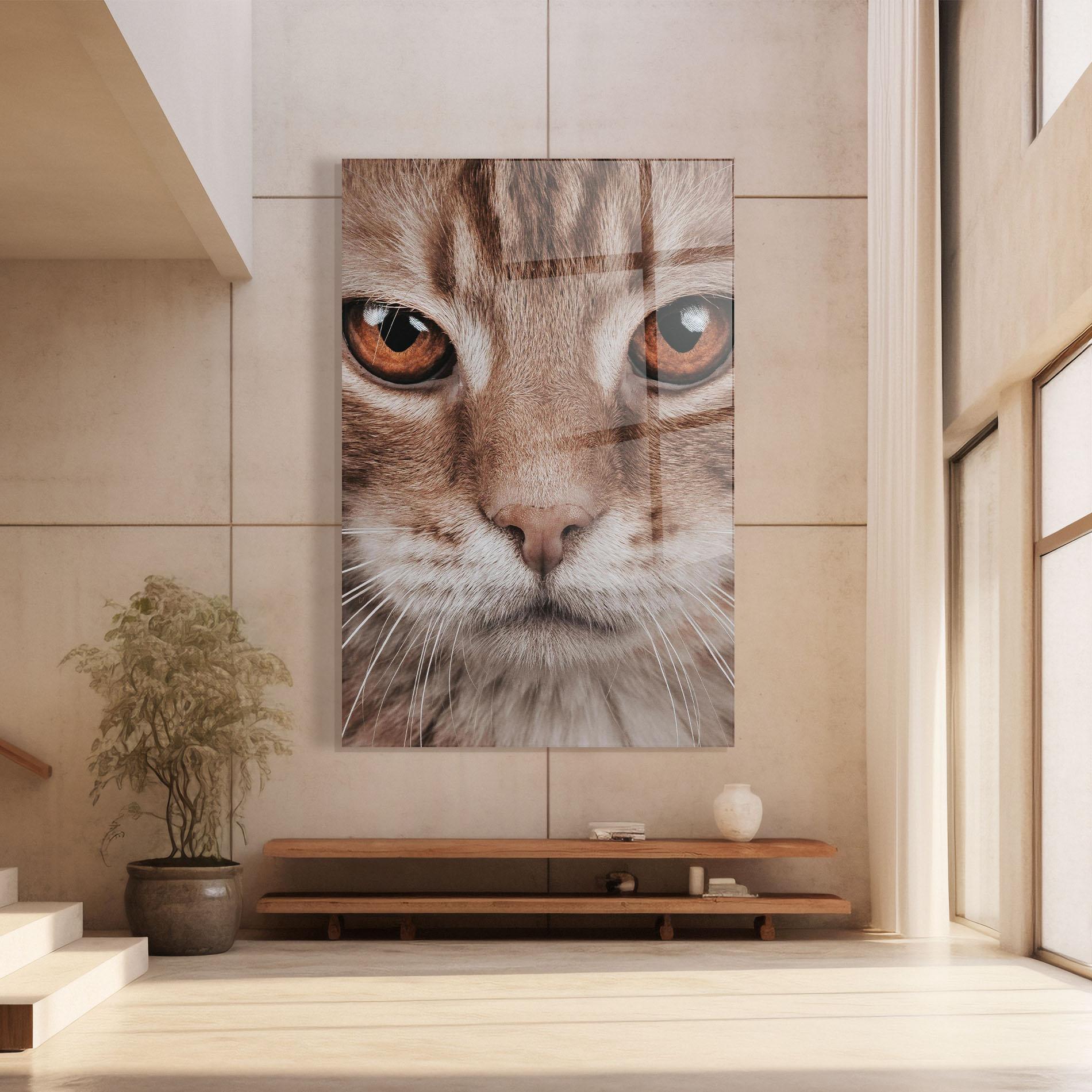 Tablou Sticla Fire Eyes Cat mockup 8