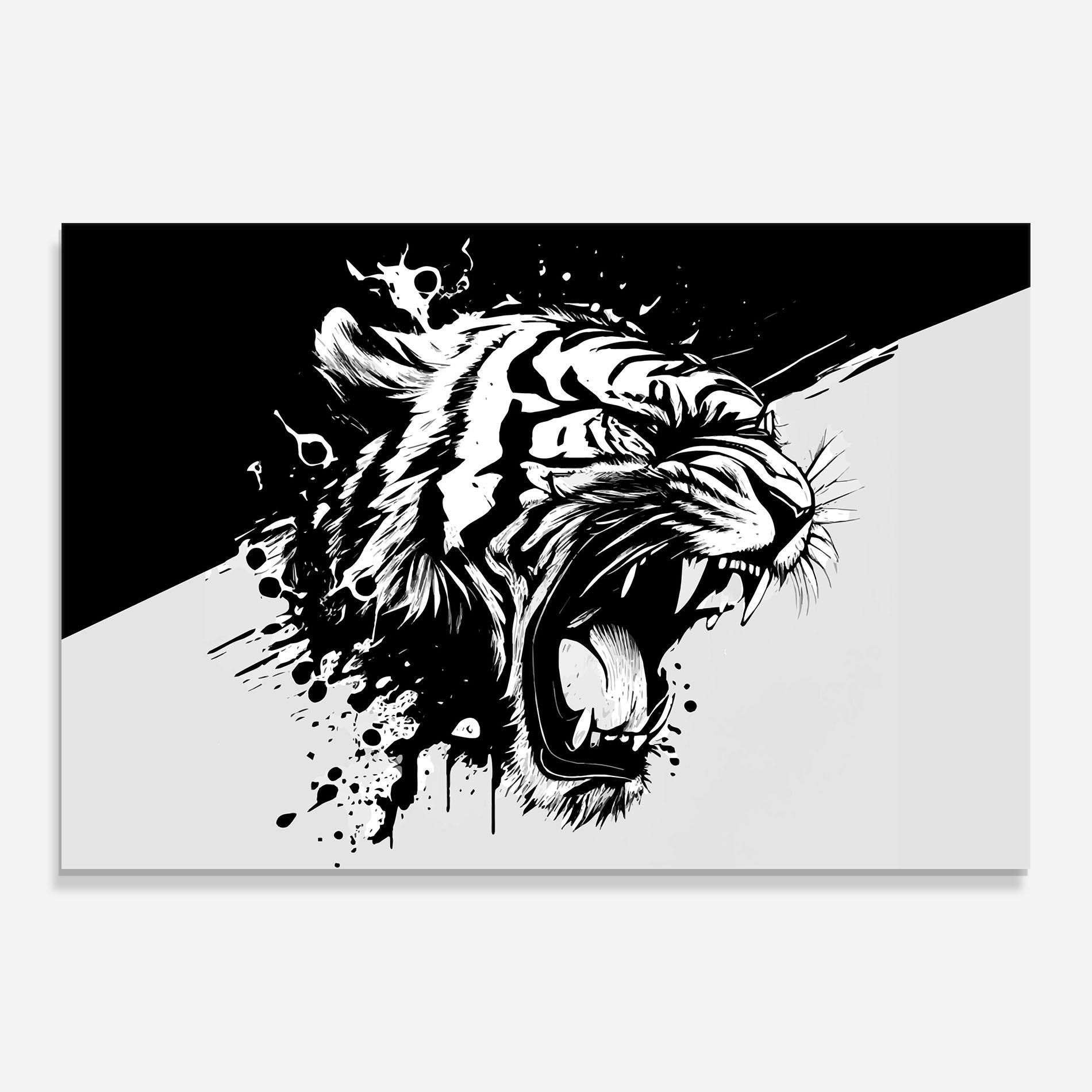 Tablou Sticla Black Grey Tiger mockup 0