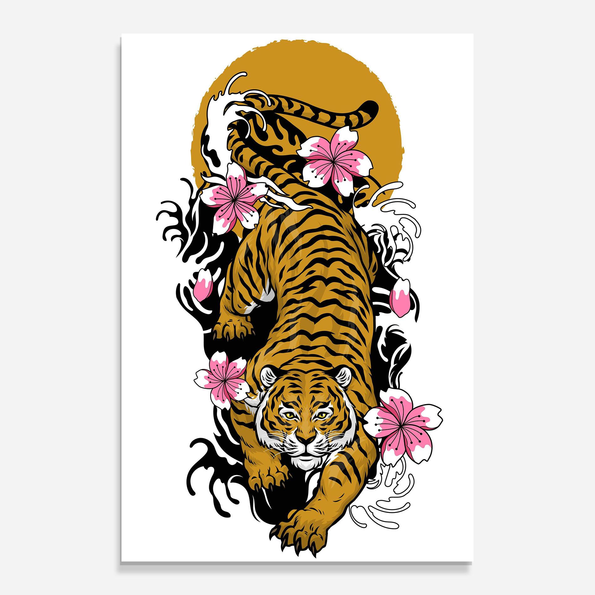 Tablou Sticla Japanese Style Tiger mockup 0