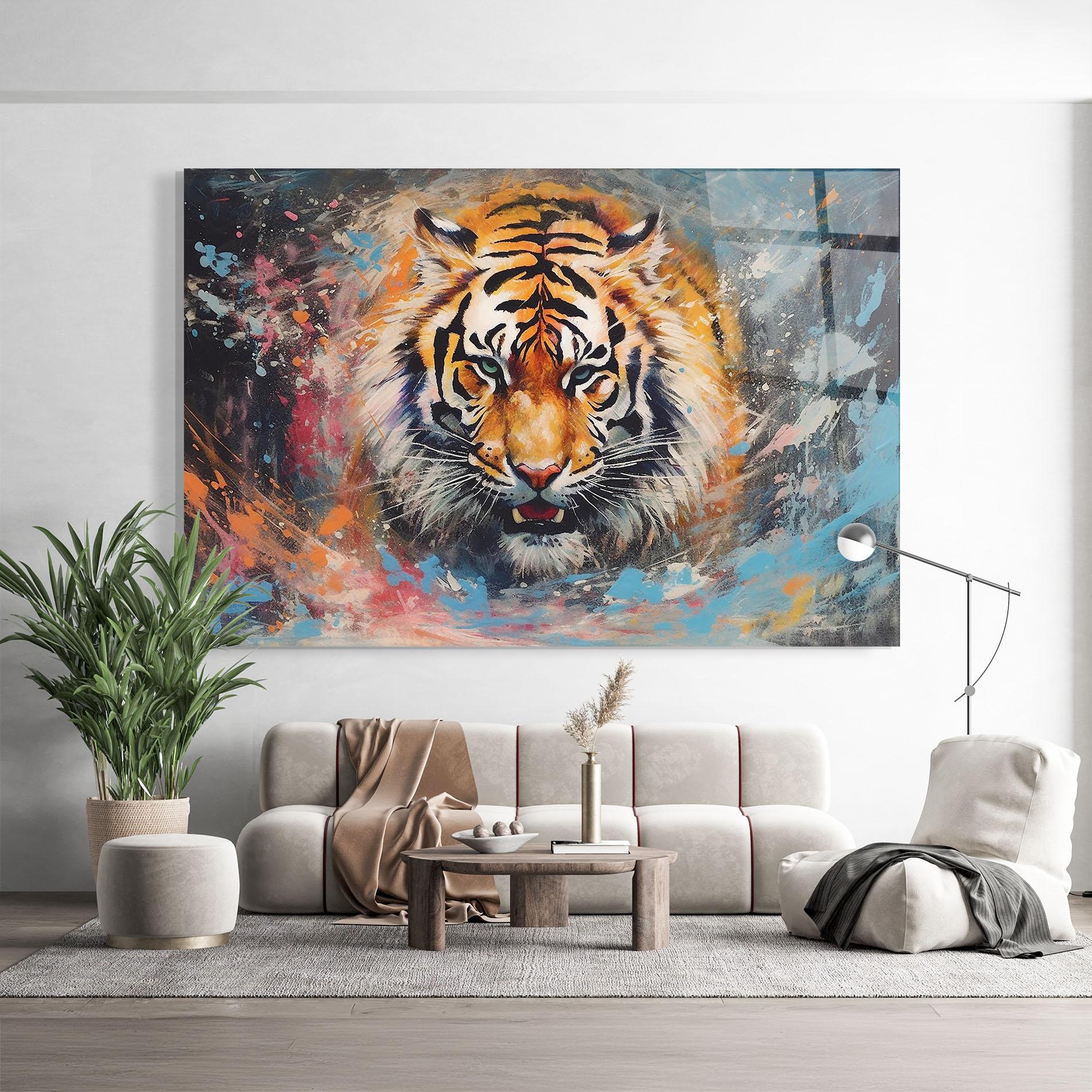 Tablou Sticla Orange Tiger Painting mockup 9