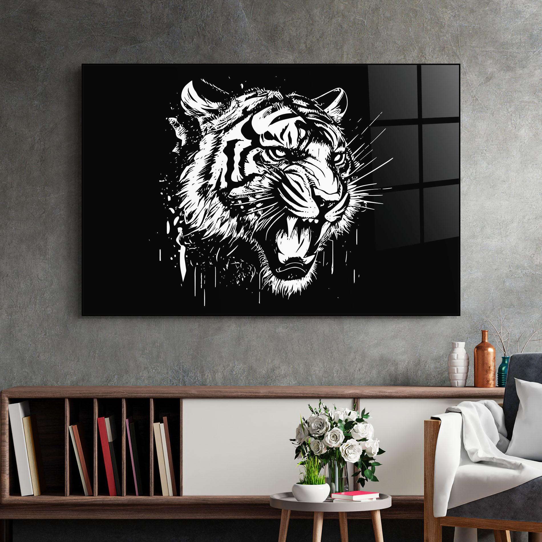 Tablou Sticla Angry Tiger Head mockup 2