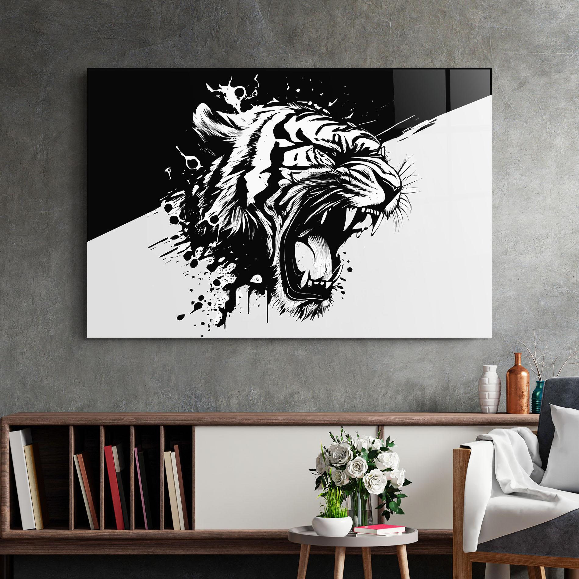 Tablou Sticla Black Grey Tiger mockup 2