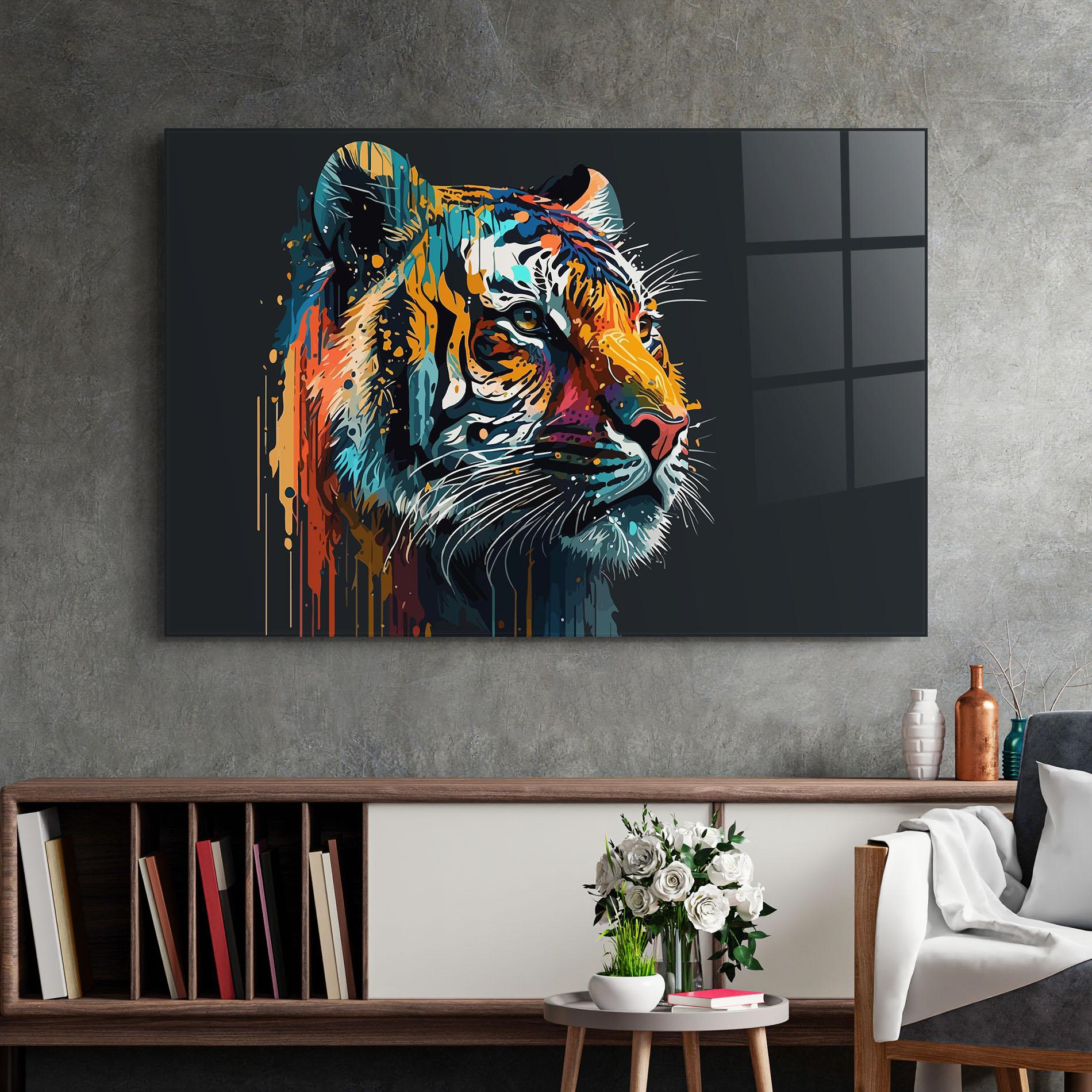 Tablou Sticla Color Mix Tiger mockup 2